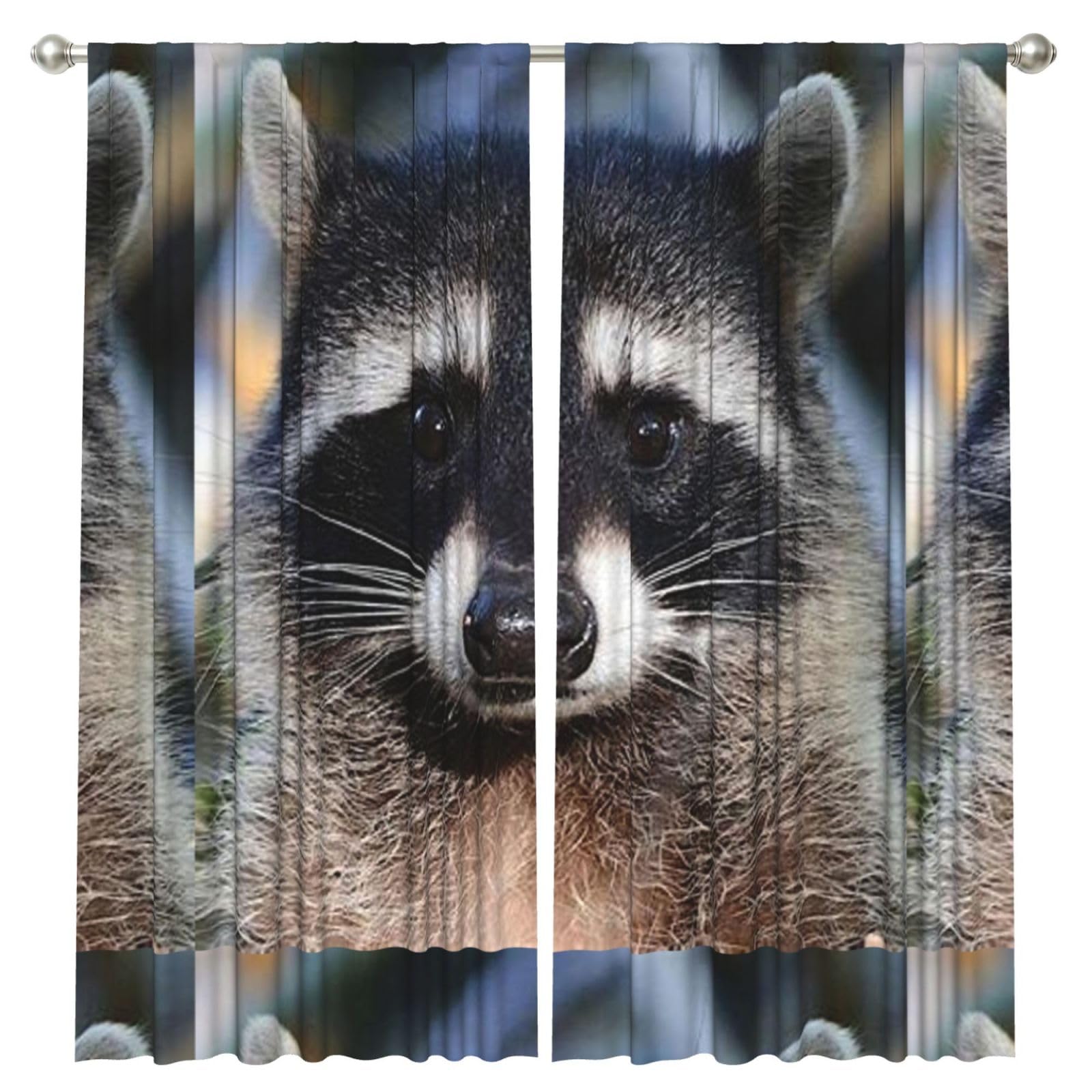 InOmak Little Raccoon Face, 2 Panels Window Curtains 52 x 84 Inch Blackout Curtains for Living Room Bedroom