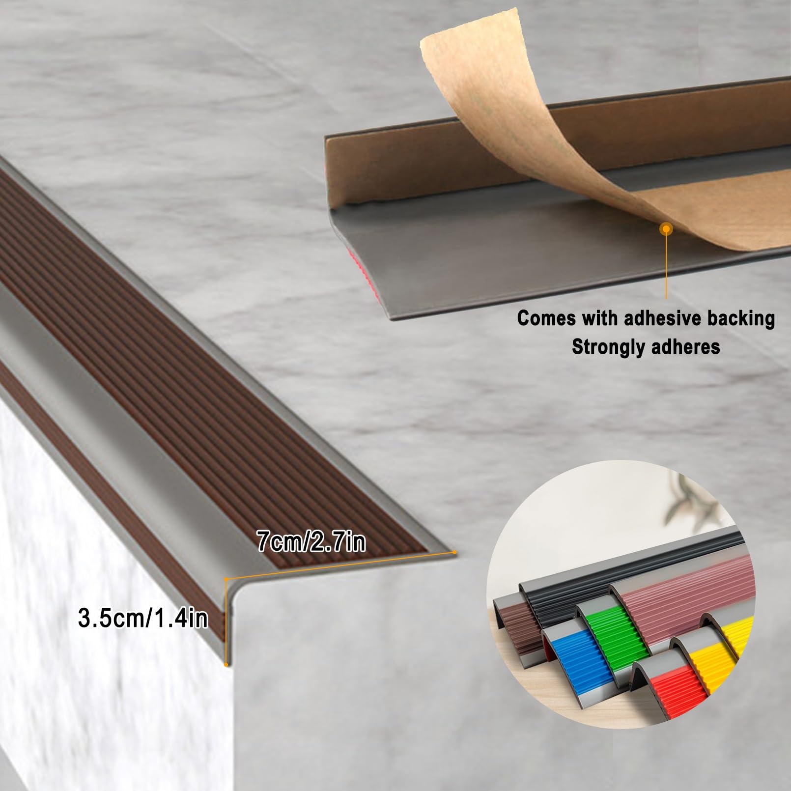 Perfil de PVC Autoadhesivo de Borde Para Escaleras, Borde de Escalera de Vinilo Antideslizante, Utilizado Para Escaleras Interiores Y Exteriores, Tiras Antideslizantes Para Peldaños(Grayish red,3m/118