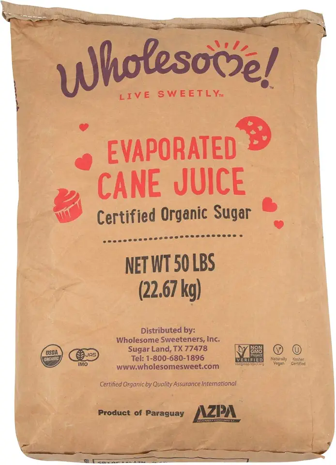 Wholesome Organic Cane Sugar, Non GMO &amp; Gluten Free, 50 Pound (Pack of 1), (Packaging May Vary) USDA Organic