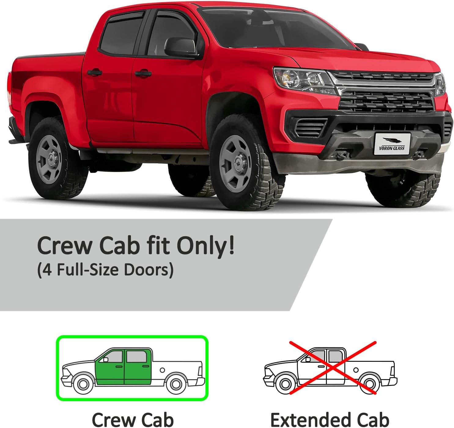 Voron Glass in-Channel Extra Durable Rain Guards for Trucks Chevrolet (Chevy) Colorado/GMC Canyon 2015-2022 Crew Cab, Window Deflectors, Vent Window Visors, 4 Pieces - 220184