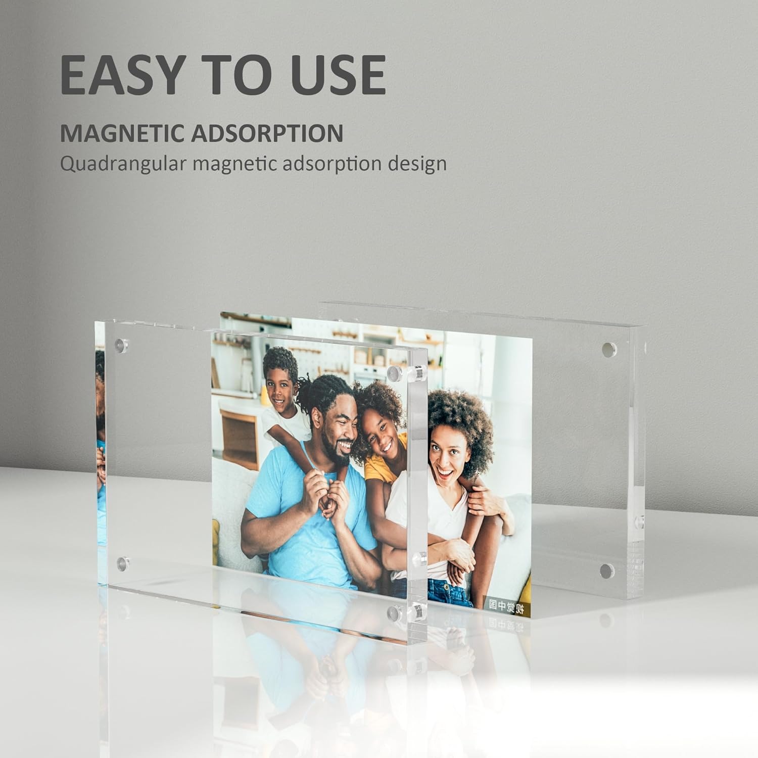 4 Pack Acrylic Picture Frames 5x7 Free Standing, Clear Crystal Double Side Magnetic Picture Frame, Office Desktop Lucite Photo Frame for Booth Display, Brand Advertiser