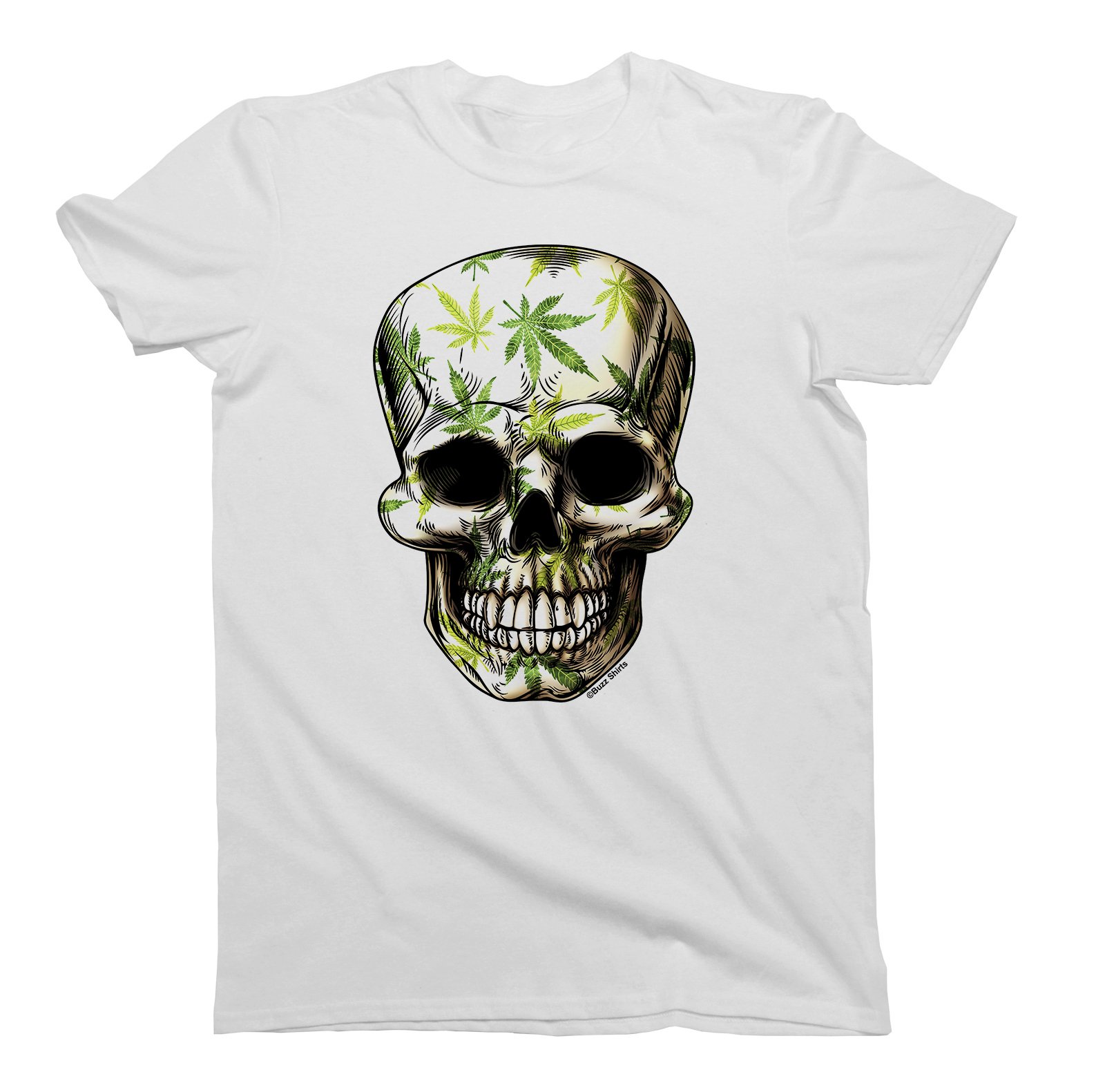 buzz shirts Cannabis Skull - Mens Weed Themed T-Shirt White
