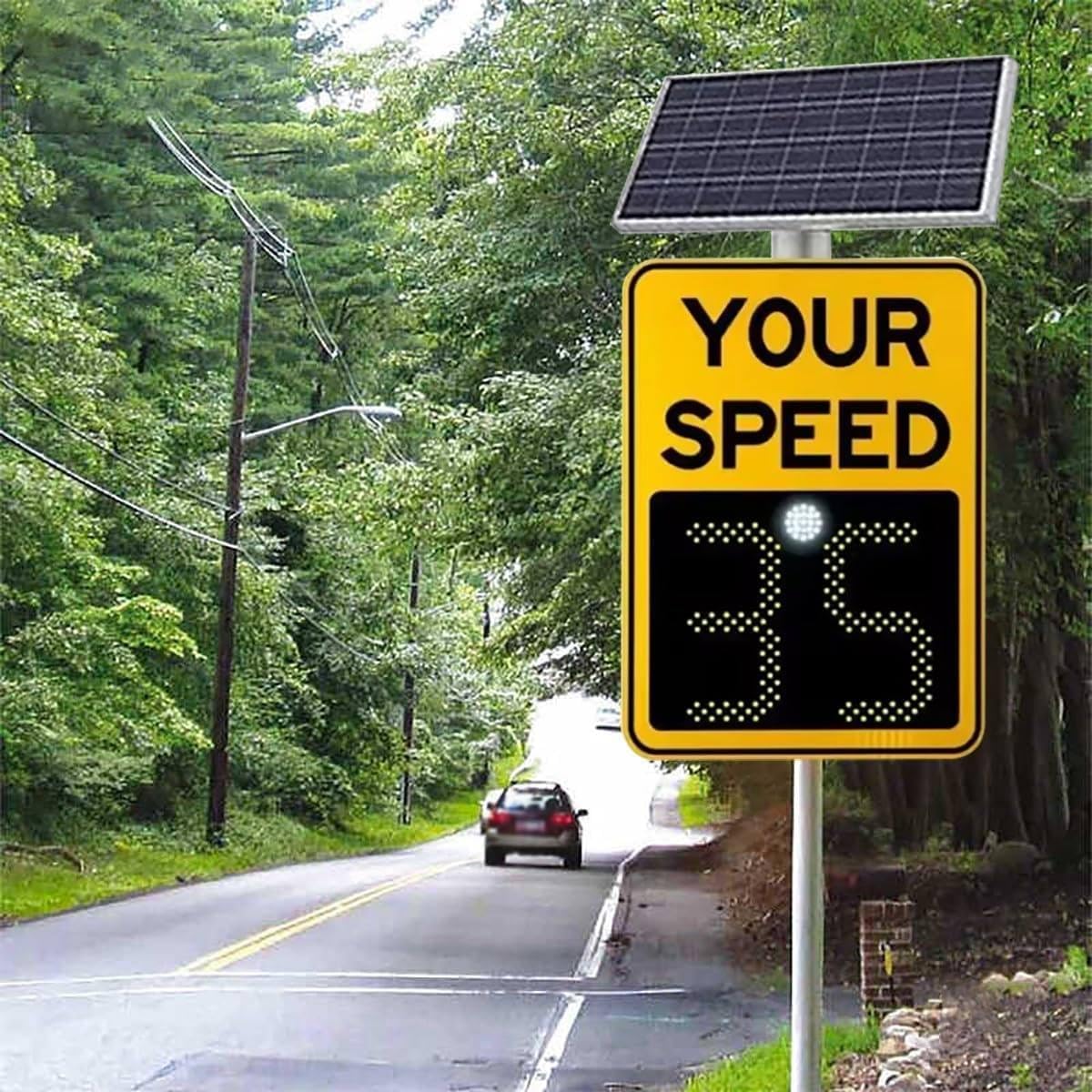 Solar Powered Radar Speed Limit Sign - LED Traffic Feedback Display for Roads & Highways, Solar Radar Speed Monitor, 60x90cm Road Safety Solution