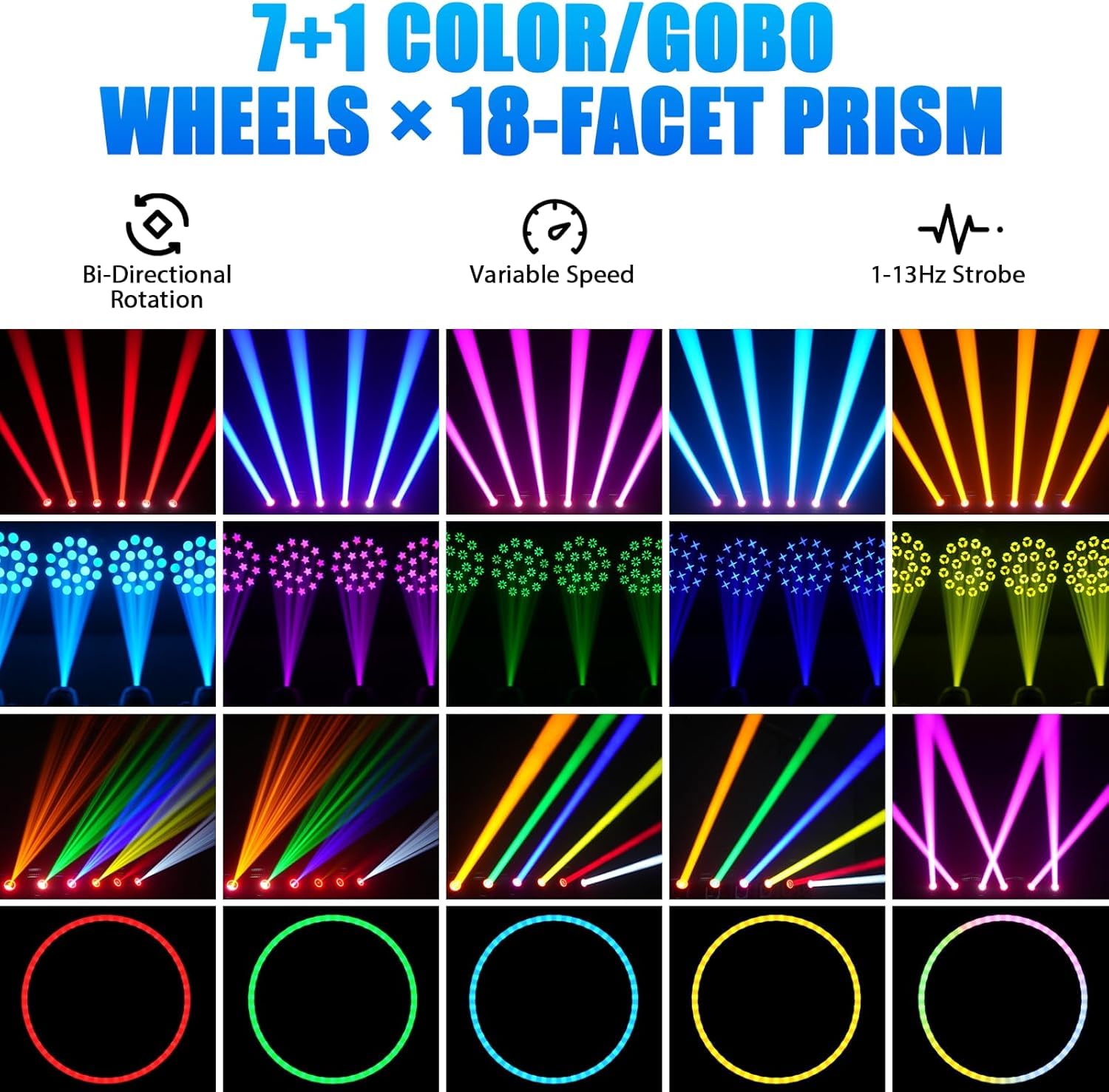 2 unités 150W Lyre LED Projecteur Éclairage DJ de Scène à Tête Mobile 18 Prismes Rotatifs 8 Gobos avec Modes DMX512 Maître-Esclave et Activation Sonore pour Fête de Mariage, Activités de L'auditorium