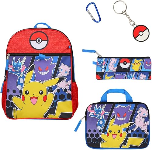 BIOWORLD Pokemon Pokeball - Mochila de 5 piezas para hombre (niño pequeñoniño grande), color rojo, talla única
