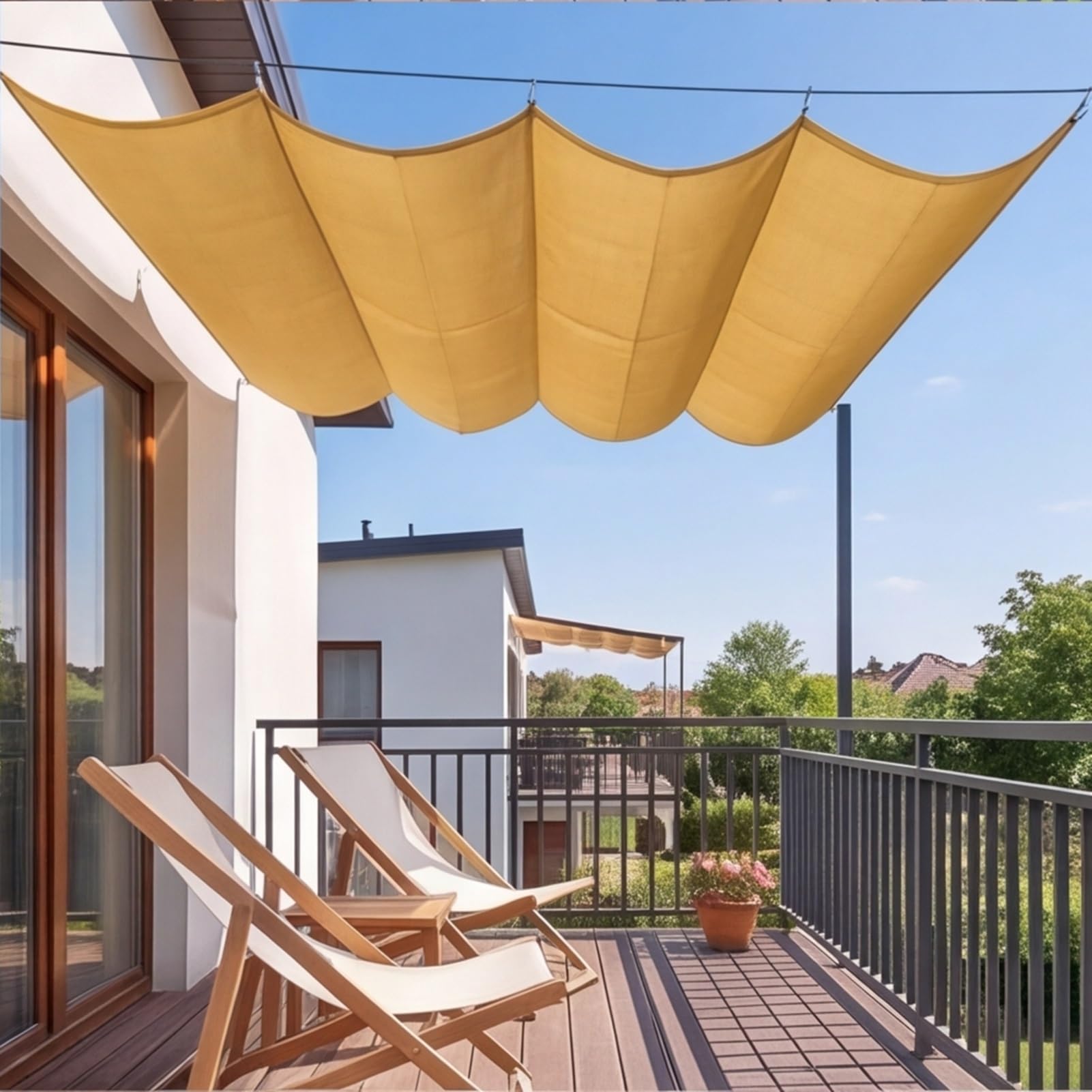 Wysuwany żagiel przeciwsłoneczny 190 x 305 cm, z oczkami i sznurkiem, markiza wykonana na miarę, ochrona przed promieniowaniem UV, wodoszczelna, do ogrodu, pergoli, balkonu, tarasu, złoty