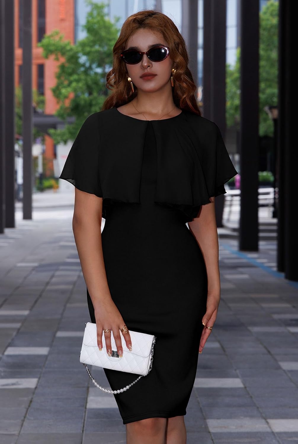 Memoriesea Women's Layered Half Sleeve Round Neck Bodycon Pencil Party Midi Dress - Image 2