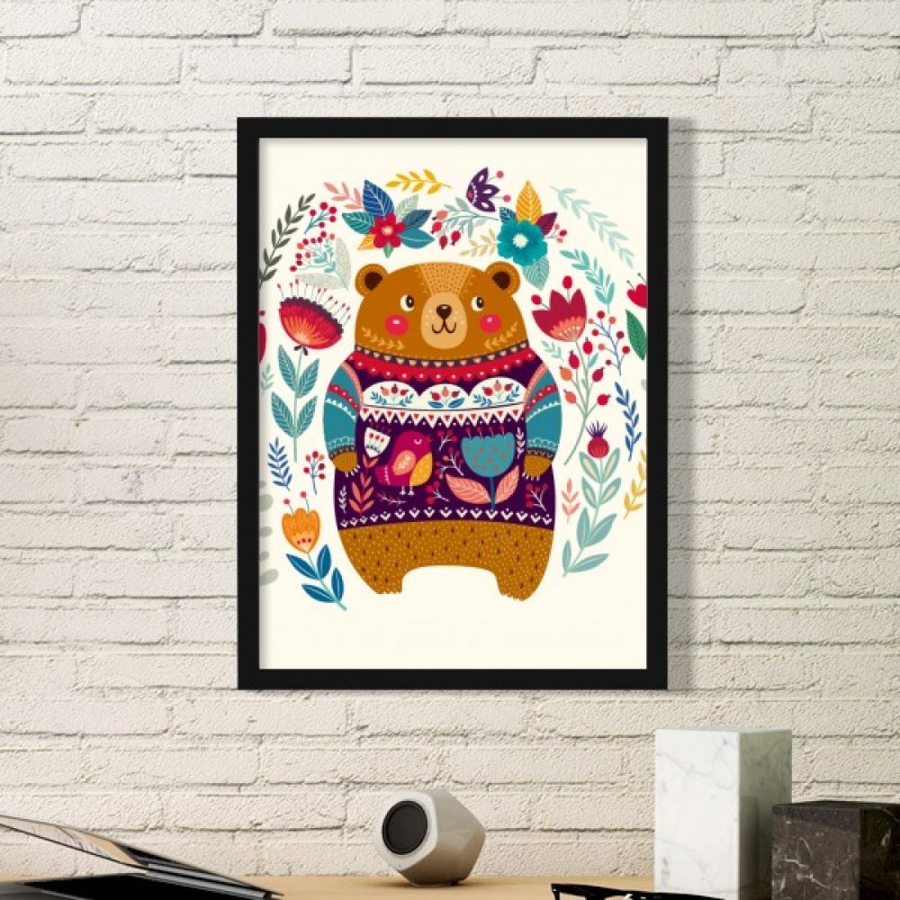 Art peintures estampes de cartoon ours noir avec cadre photo simple pour sticker mural