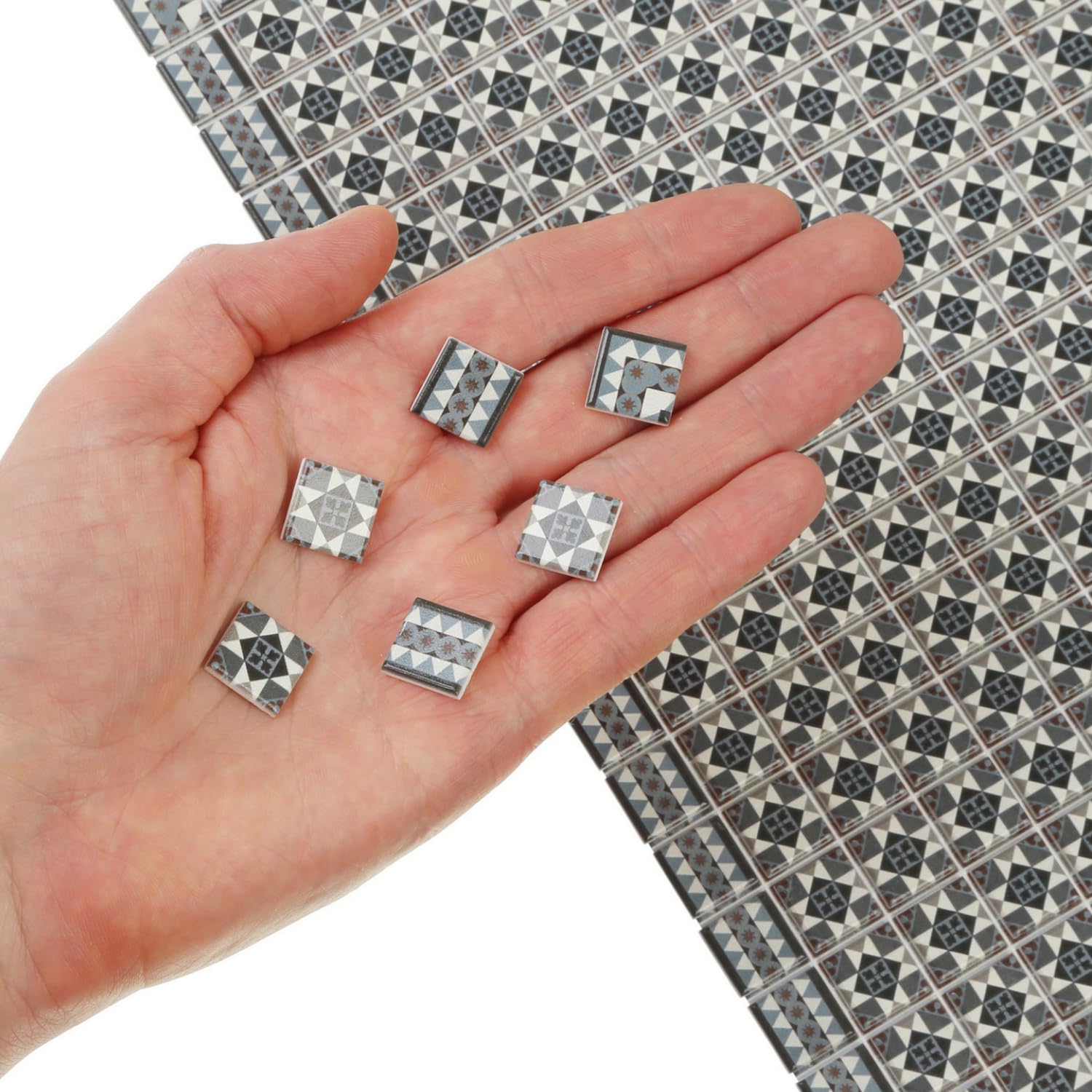 150 pcs, Dollhouse Flooring, 1:12 Scale Doll House Tiles, Miniature Checkerboard Floor, REDUCIO! (Gothic Mosaic)