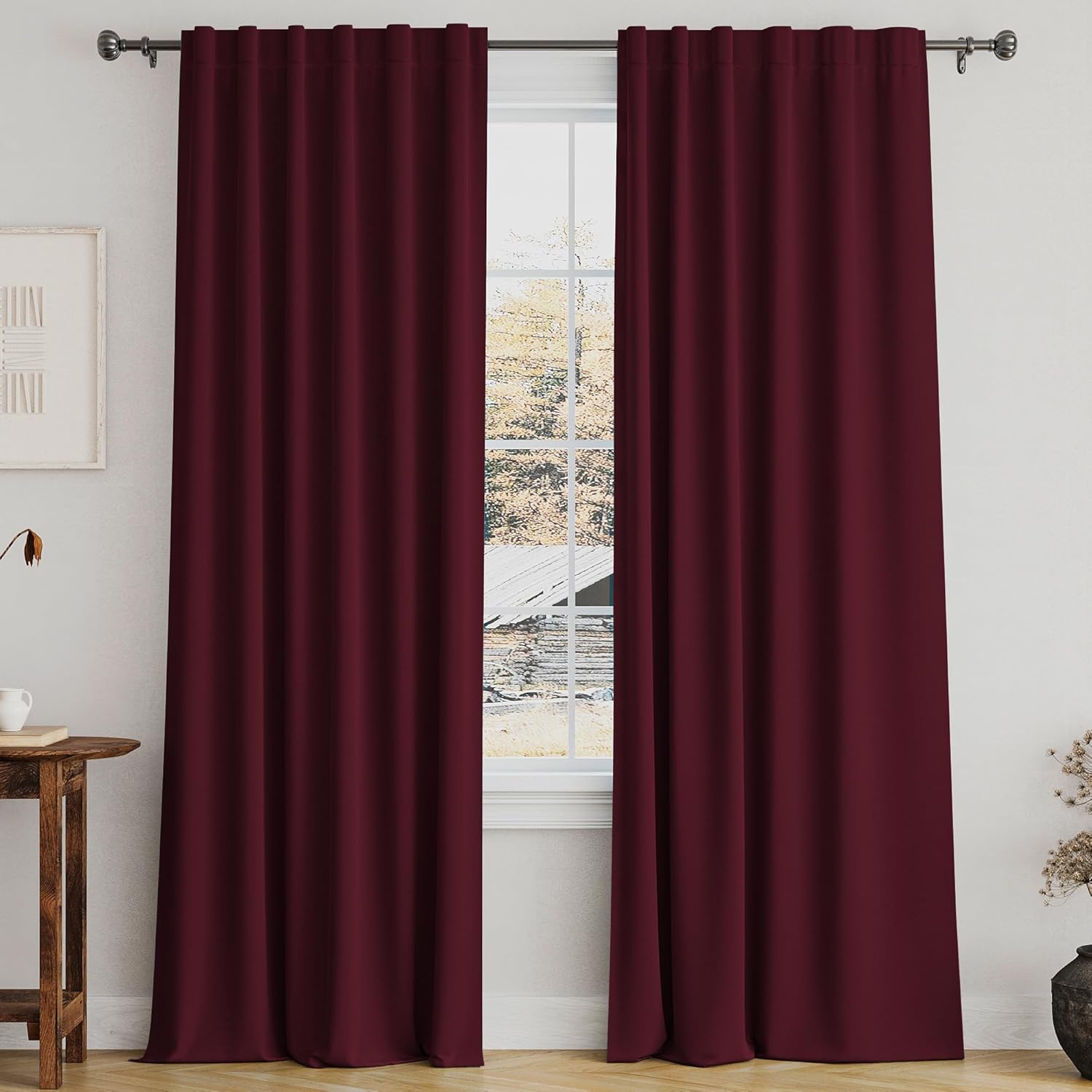 Turquoize Burgundy Blackout Curtains for Girls Room Curtain Back Tab/Rod Pocket Curtain Panels for Living Room Energy Efficient Window Treatment Drapes - 2 Panels - 52" W x 84" L - Burgundy