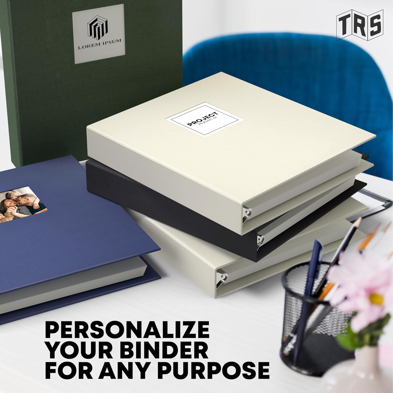 Customizable 1-Inch 3-Ring Binder with Linen Cover & Insertable Window – Ideal for Photos, Portfolios, Recipes, and Presentations – Durable, Eco-Friendly – Made in the USA (Canvas Linen)