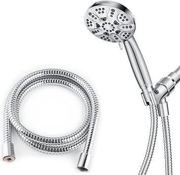 6 Functions Handheld Shower Head Set High Pressure Shower Head High Flow Hand Held Showerhead Set with 59 Inch Hose Bracket Teflon Tape Rubber Washers