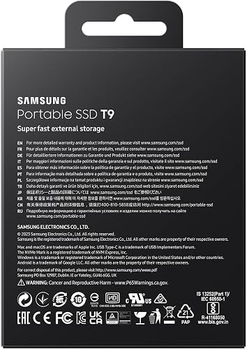 Samsung SSD Externe T9 Portable, 2 To, Vitesses de lecture/écriture jusqu'à 2000 Mo/s¹, USB 3.2 Gen 2x2, Compatible Mac, PC, Android et Appareils photo 12K, Noir, MU-PG2T0B/EU - 4