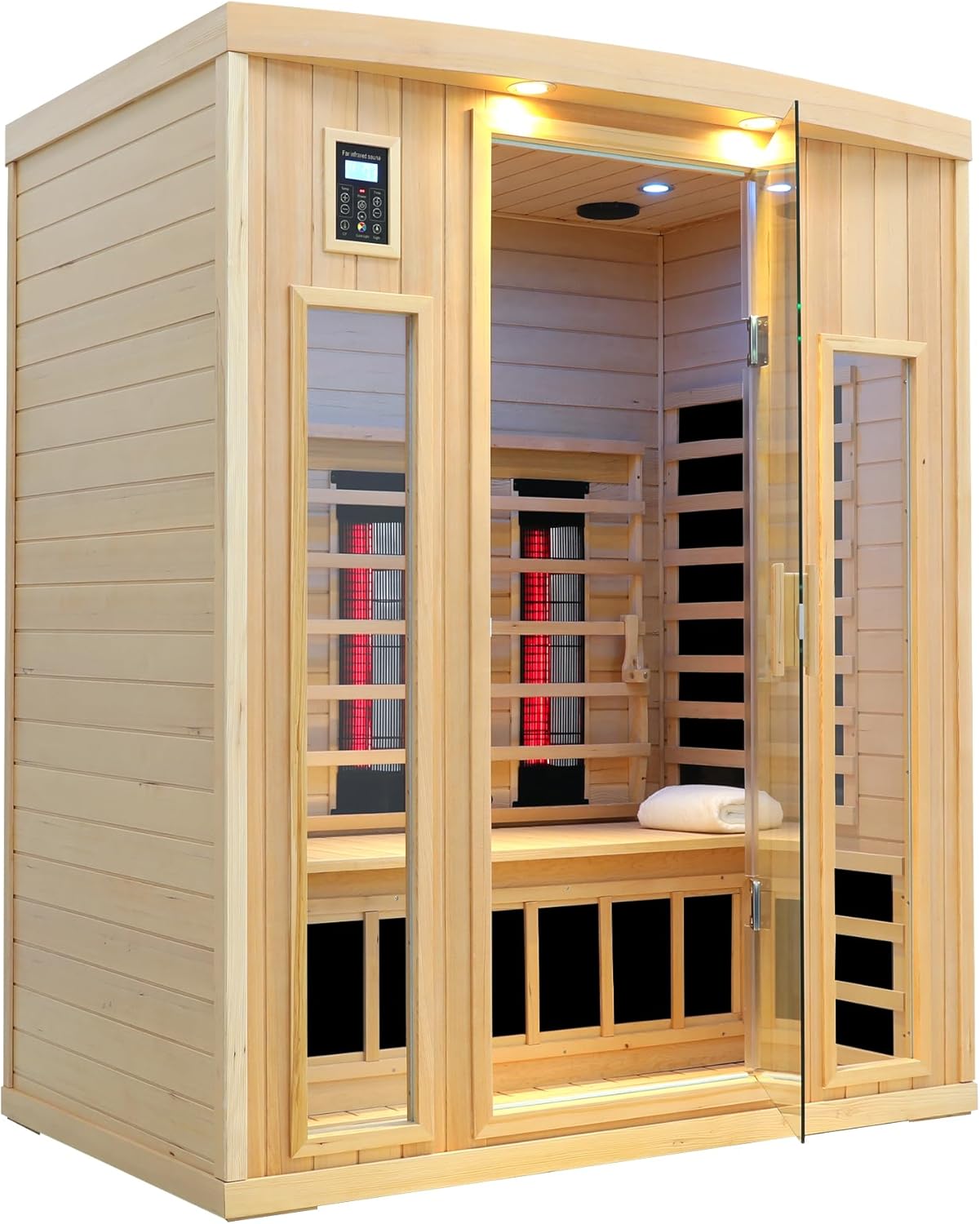3 Person Infrared Sauna, Ceramic Infrared Sauna 3 Person, Far Infrared Saunas for Home, Low EMF Infrared Indoor Sauna, Hemlock Wooded Sauna Room, Bluetooth Speakers, Chromotherapy Lights