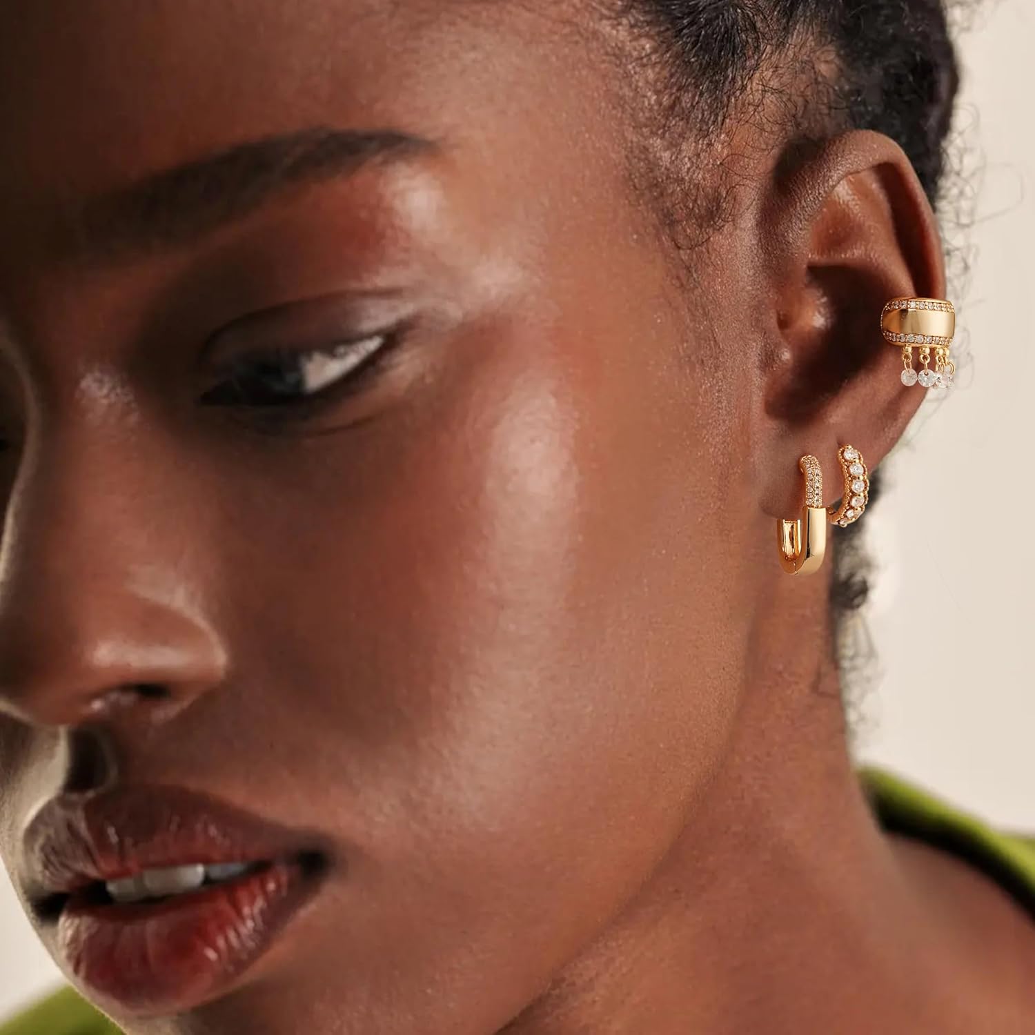 MYEARS Women Earrings Gold Huggie Hoop Ear Stud Cuff 14K Small Simple Hypoallergenic Everyday Jewelry - Image 3