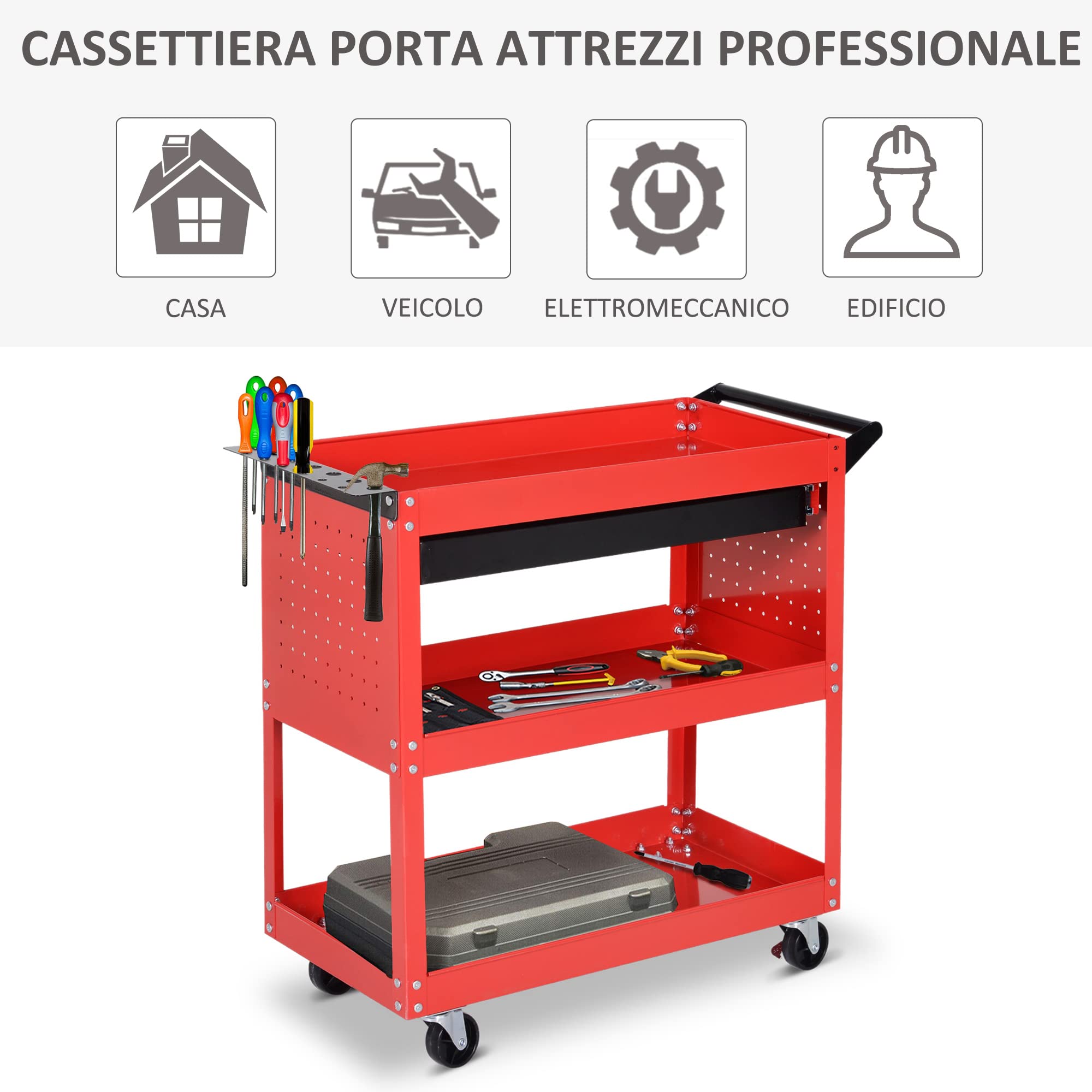 Carrello Porta Attrezzi Da Officina Professionale Cassettiera In - Foto 3