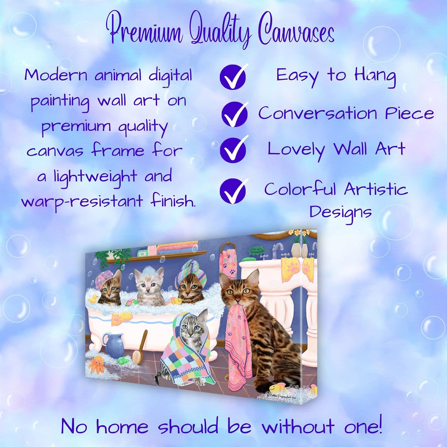 Doggie of the Day Bathtub Family with Bengal Cats Canvas Wall Art - Premium Quality Ready to Hang Room Decor - Flat Rolled 16" x 20"