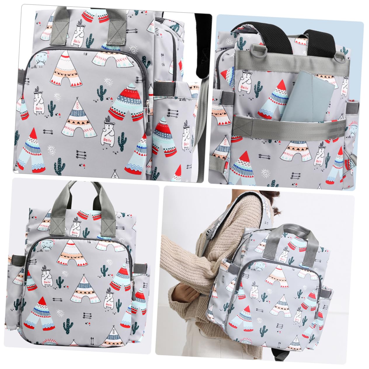 Wickeltasche Große Kapazität Organizer Rucksack Dunkelgrau Multifunktionale Tasche für Unterwegs Geeignet für Babybedarf und Ausflüge