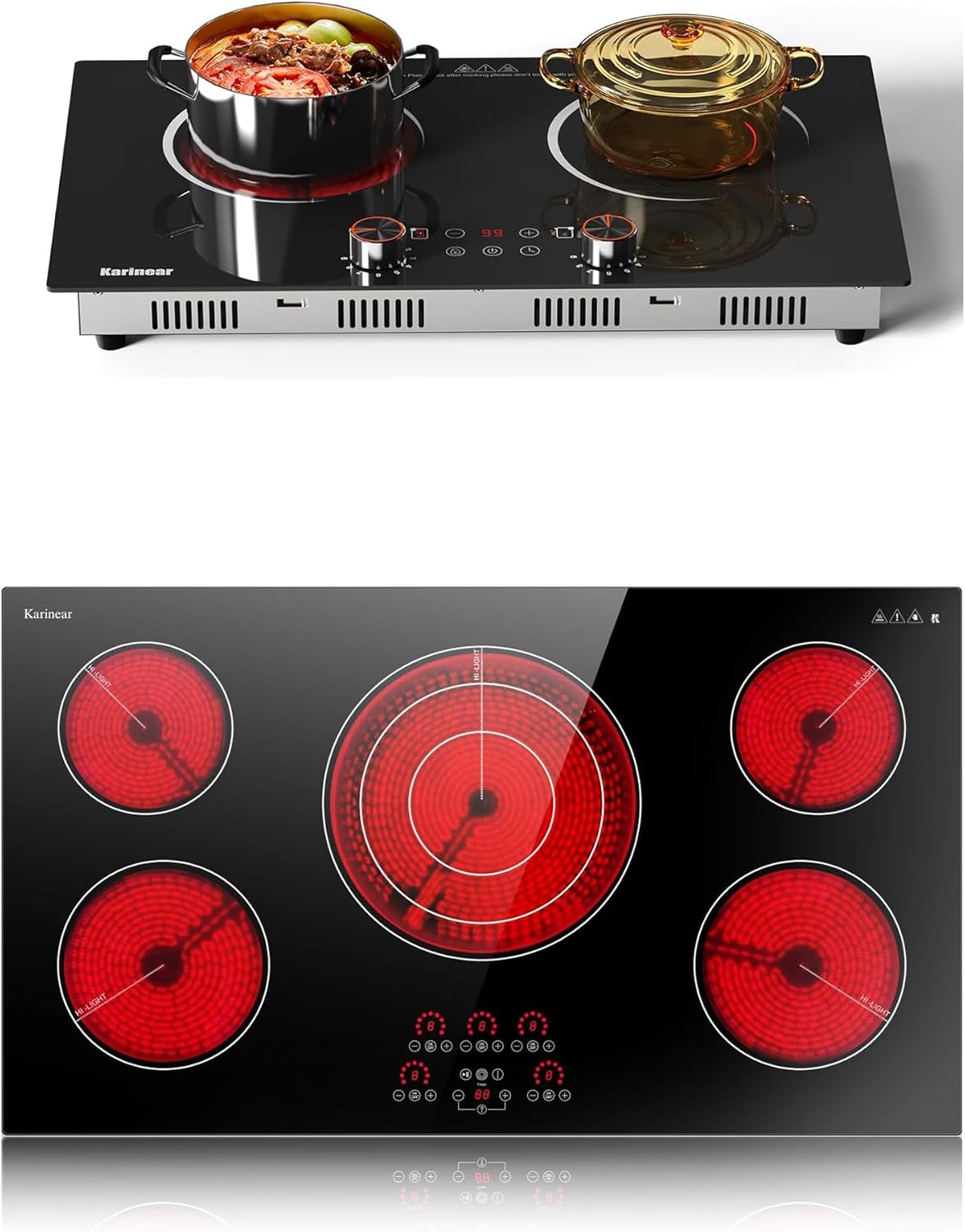 Karinear Electric Cooktop 36 Inch and 2 Burner Electric Cooktop 110V Bundle