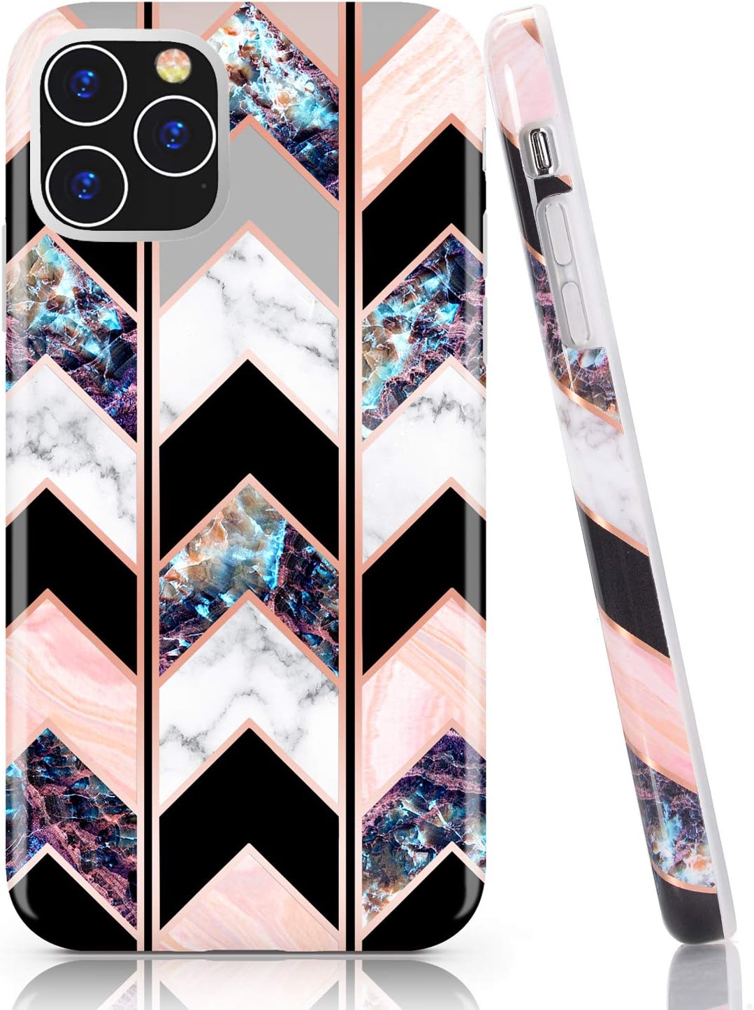 BAISRKE iPhone 11 Pro Max Case, Shiny Rose Gold Wave Geometric Marble Case Slim Soft TPU Rubber Bumper Silicone Protective Phone Case Cover for iPhone 11 Pro Max 6.5 inch (2019) [Black]