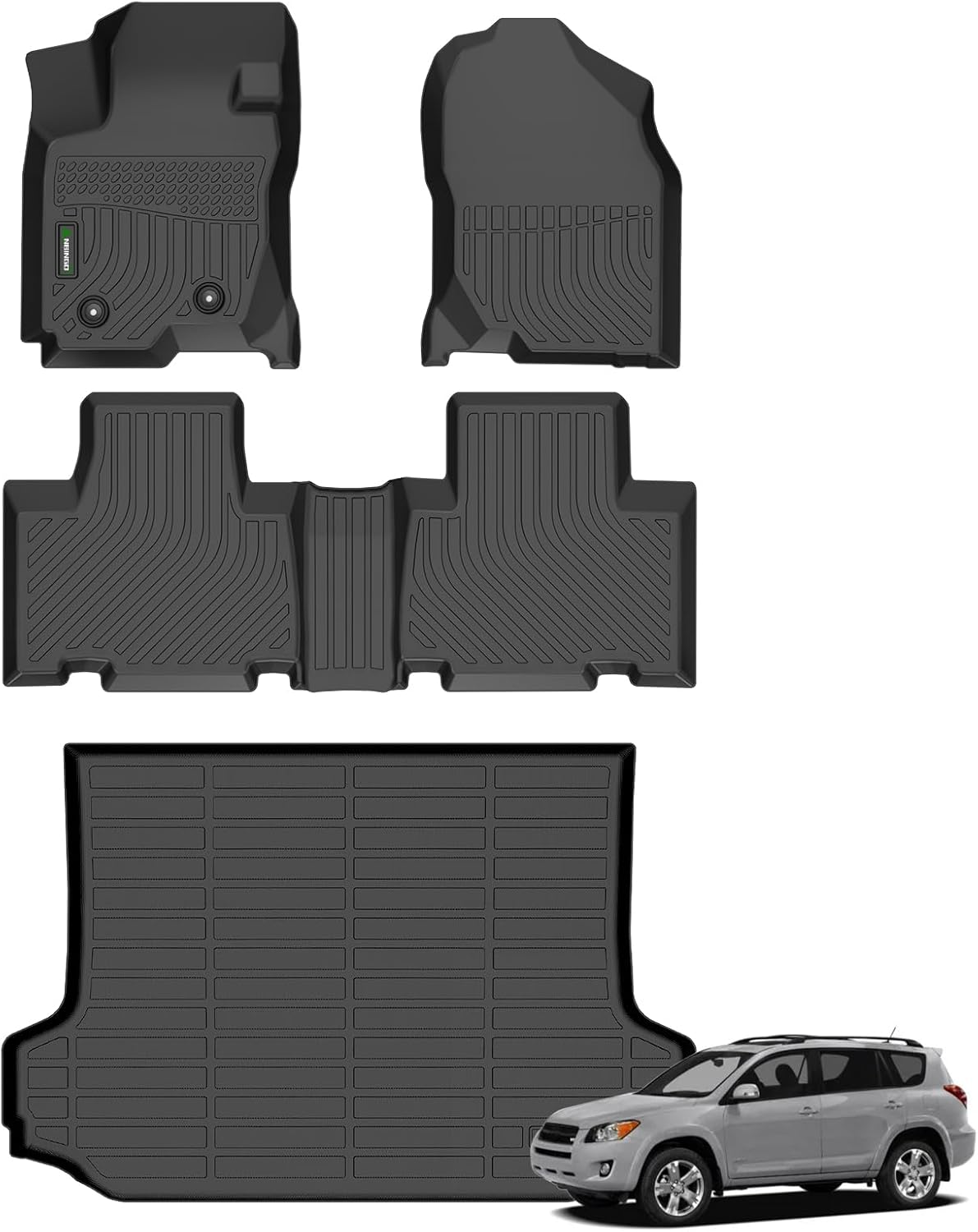 ANBINGO® for 2006-2012 Toyota RAV4 Floor Mats & Cargo Liner, (Base/Sport/Limited), All Weather TPE Car Mats, 1st & 2nd Rows Waterproof Non-Slip Floor Liner, Rav 4 Accessories - Black