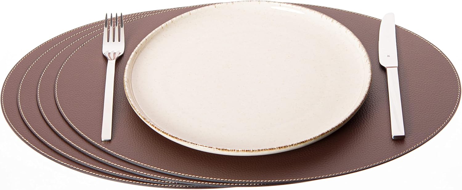 Nikalaz Oval Placemats Set (Pack of 4) Recycled Leather Table Mats 18 x 13 inches (45.7 x 33 centimetres), Kitchen Dining Table Decor by Nikalaz (Dirty Grey)