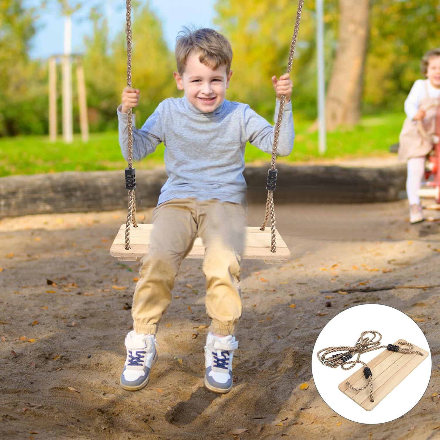 Uonlytech Outdoor Wooden Swing for Pine Hanging Playground Seat Backyard Swing for Boys and Enhances Coordination and Outdoor Fun