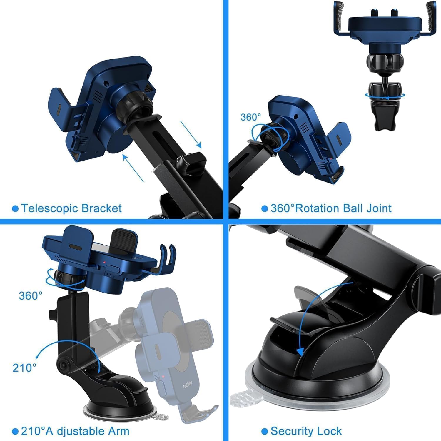 Kabelloses Kfz-Ladegerät, Schnellladung, 15 W, Auto-Klemmung, Kfz-Ladegerät, Handyhalterung, Handyhalterung für iPhone 17, 16, 15, 14, 13, 12, 11 Pro Max Xs, Samsung Galaxy S24 Ultra S23, S22, S21
