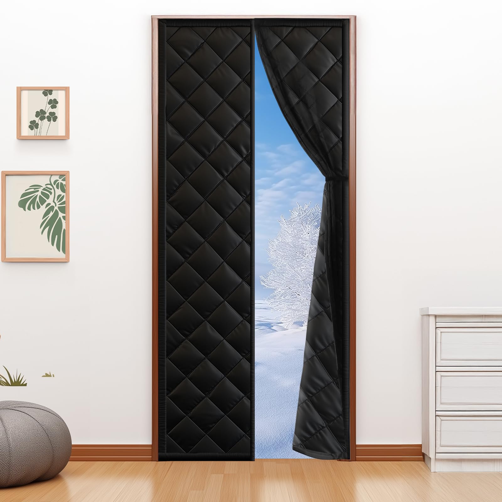 Magnet Wärmeschutzvorhang für Türen 90x210CM | Thermovorhang Kälteschutz | Winddicht & Energiesparend | Haustierfreundlich | Kälteschutzvorhang für Balkontüren Wohnzimmer Terrassentüren
