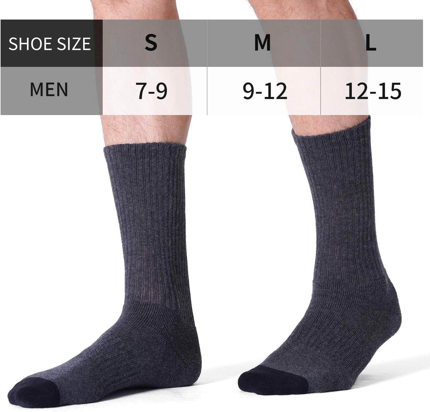 CS CELERSPORT Men's Cotton Crew Socks Breathable Full Cushioned Athletic Boot Socks for Work Hiking Outdoor 6 Pack - Image 3