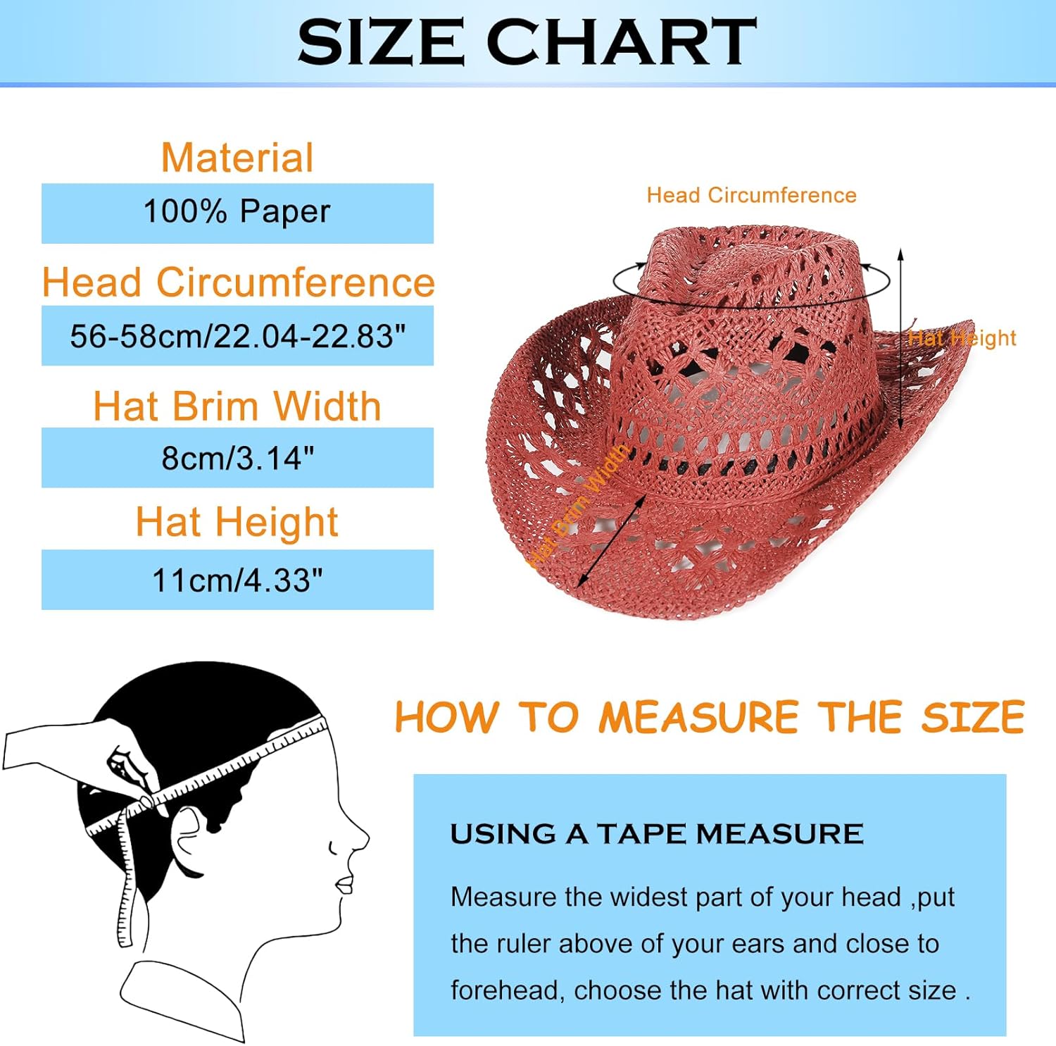 Men & Women's Summer Cowboy Cowgirl Straw Hat Hollow Out Woven Roll Up Wide Brim Sun Hat with Chin Strap