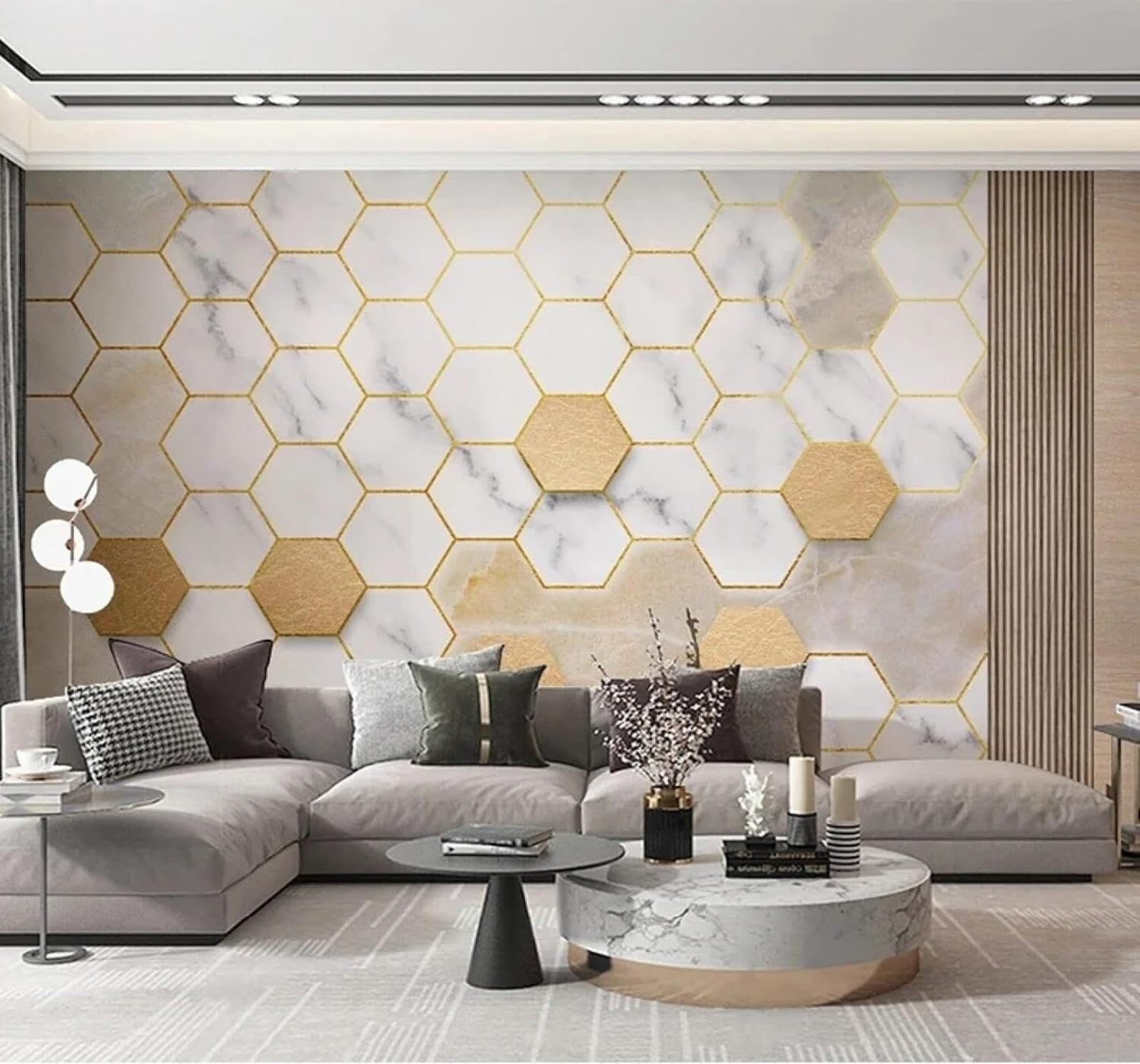 XLMING Abstract Luxurious Gold Geometric Hexagon 3D Wallpaper Luxury Home Dining Decor Paste Sofa Living Room The Wall for Bedroom Mural-250cm×170cm
