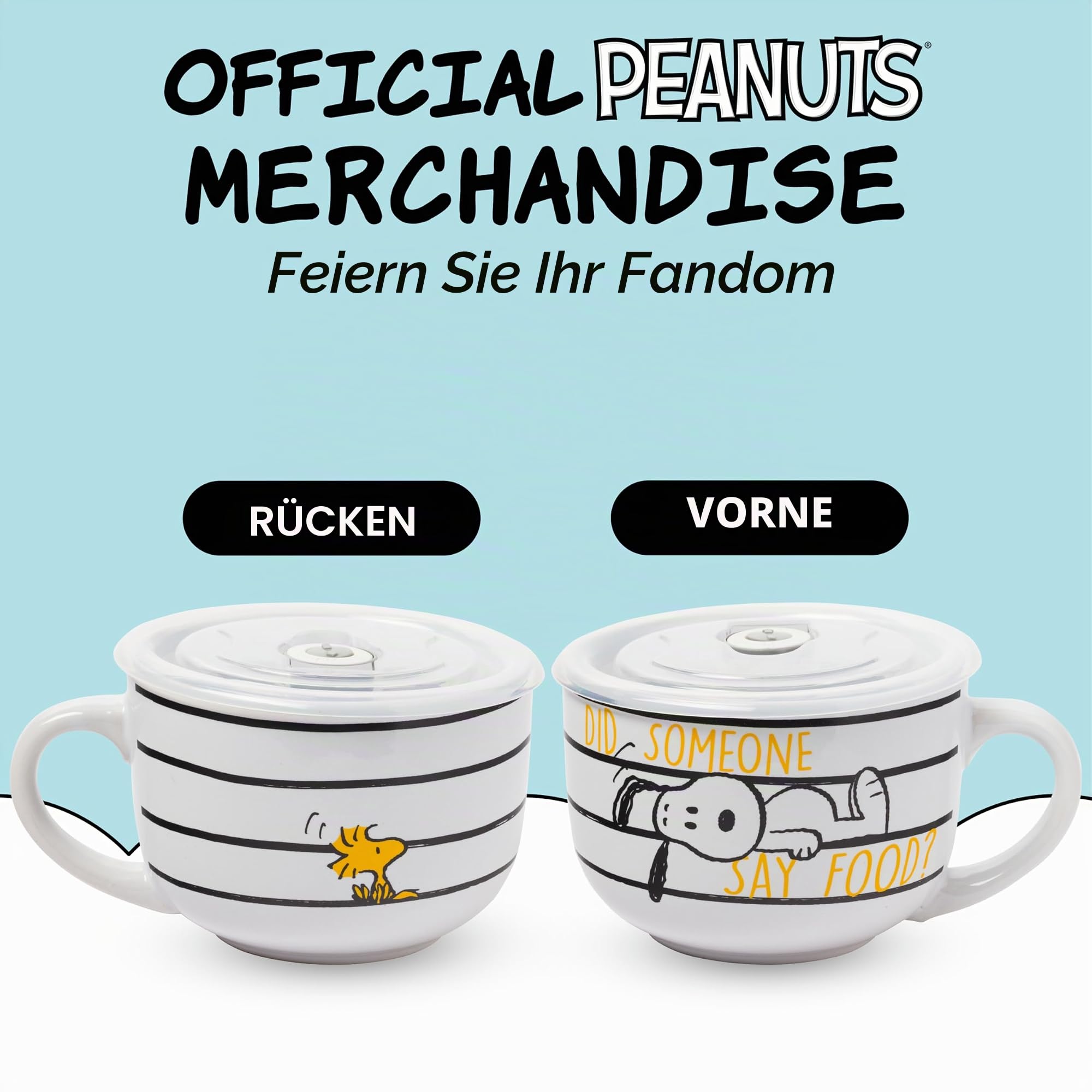 Silver Buffalo Peanuts Snoopy and Woodstock Suppentasse aus Keramik mit belüftetem Kunststoffdeckel, 680 ml | Woodstock mit belüftetem Kunststoffdeckel, 0,71 Liter
