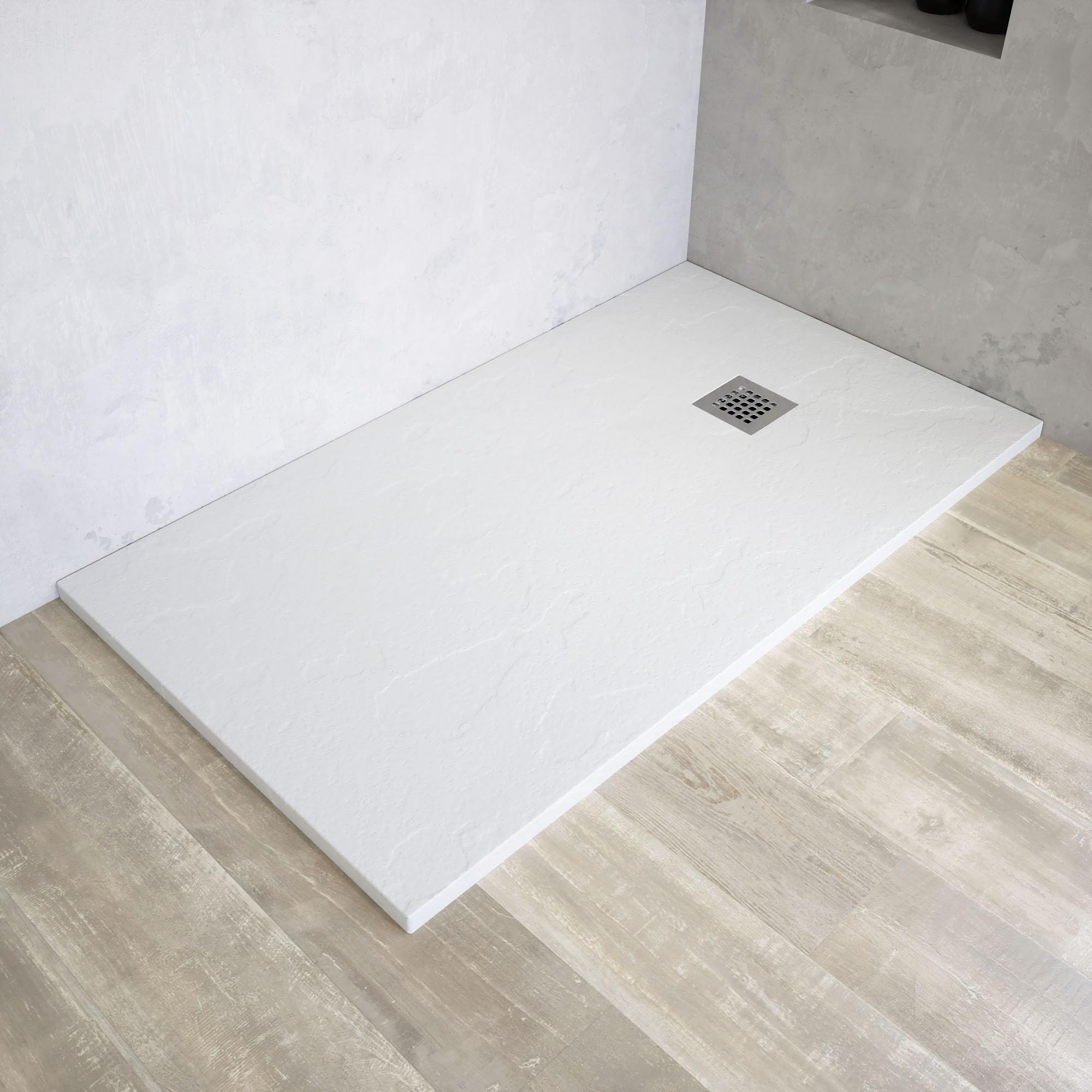 Piatto Doccia in Marmoresina Bianco Antiscivolo Effetto Pietra con Griglia Copripiletta h3cm (Bianco, 90x170)