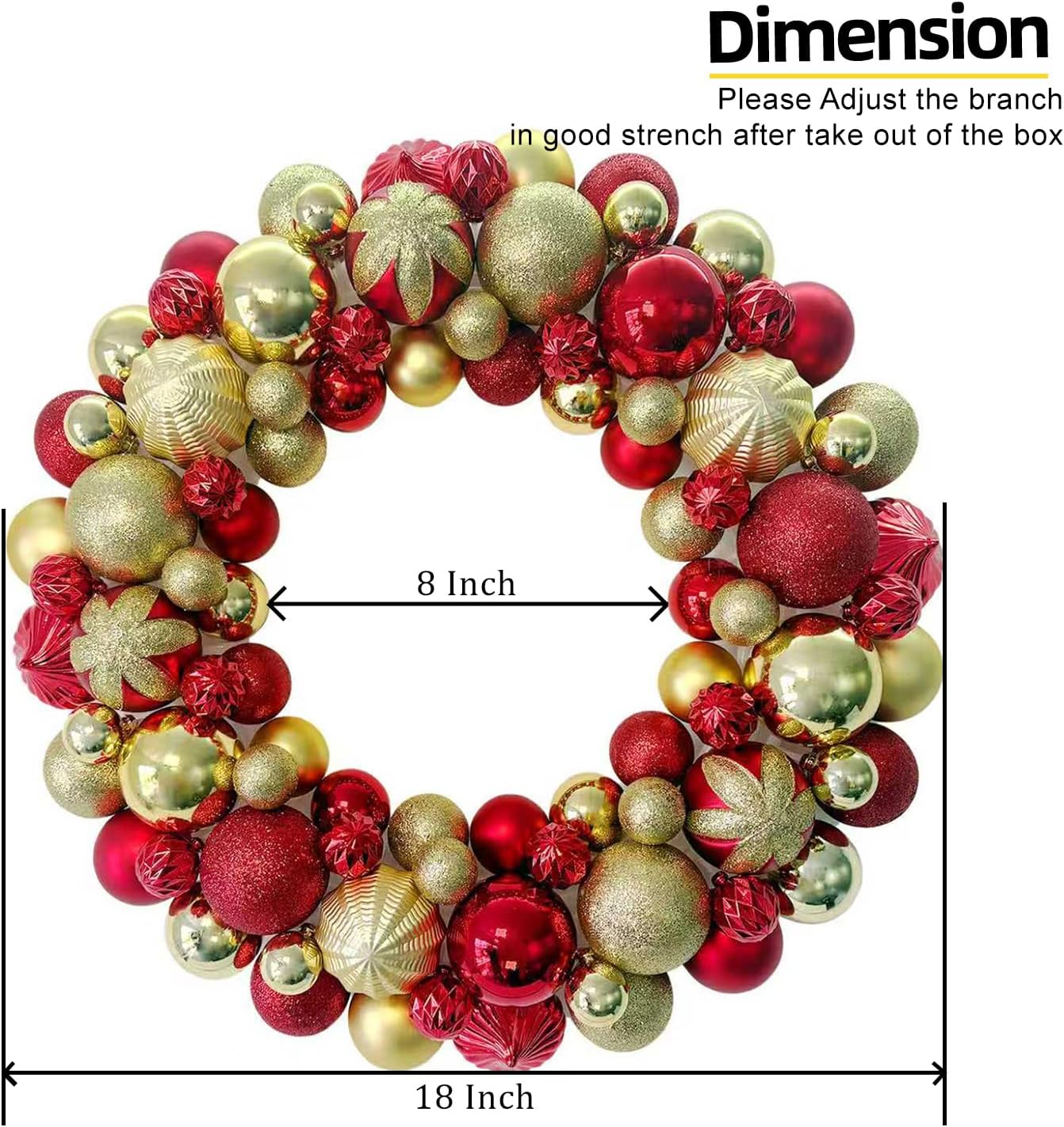HipTree 18in Christmas Ball Wreath with Lights for Front Door Xmas Decor