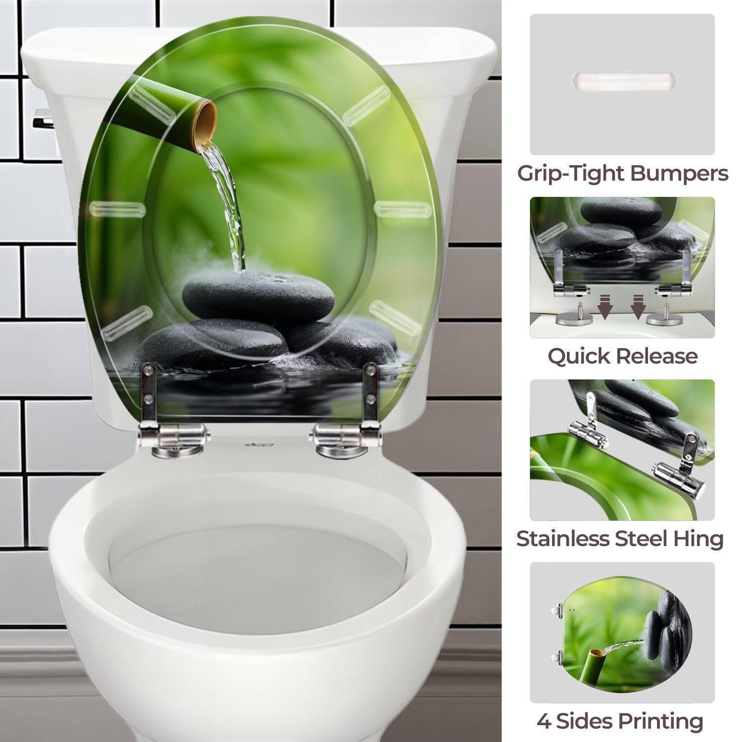 Asiento de inodoro redondo de resina para baño.
