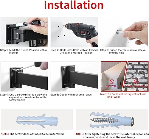 Miniatura 3 de HotMax Perchero de secado de ropa montado en la pared retráctil plegable para colgar ropa para interiores y balcón lavandería organización de ahorro