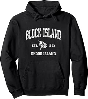Block Island RI Vintage Nautical Boat Anchor Flag Sports Pullover Hoodie