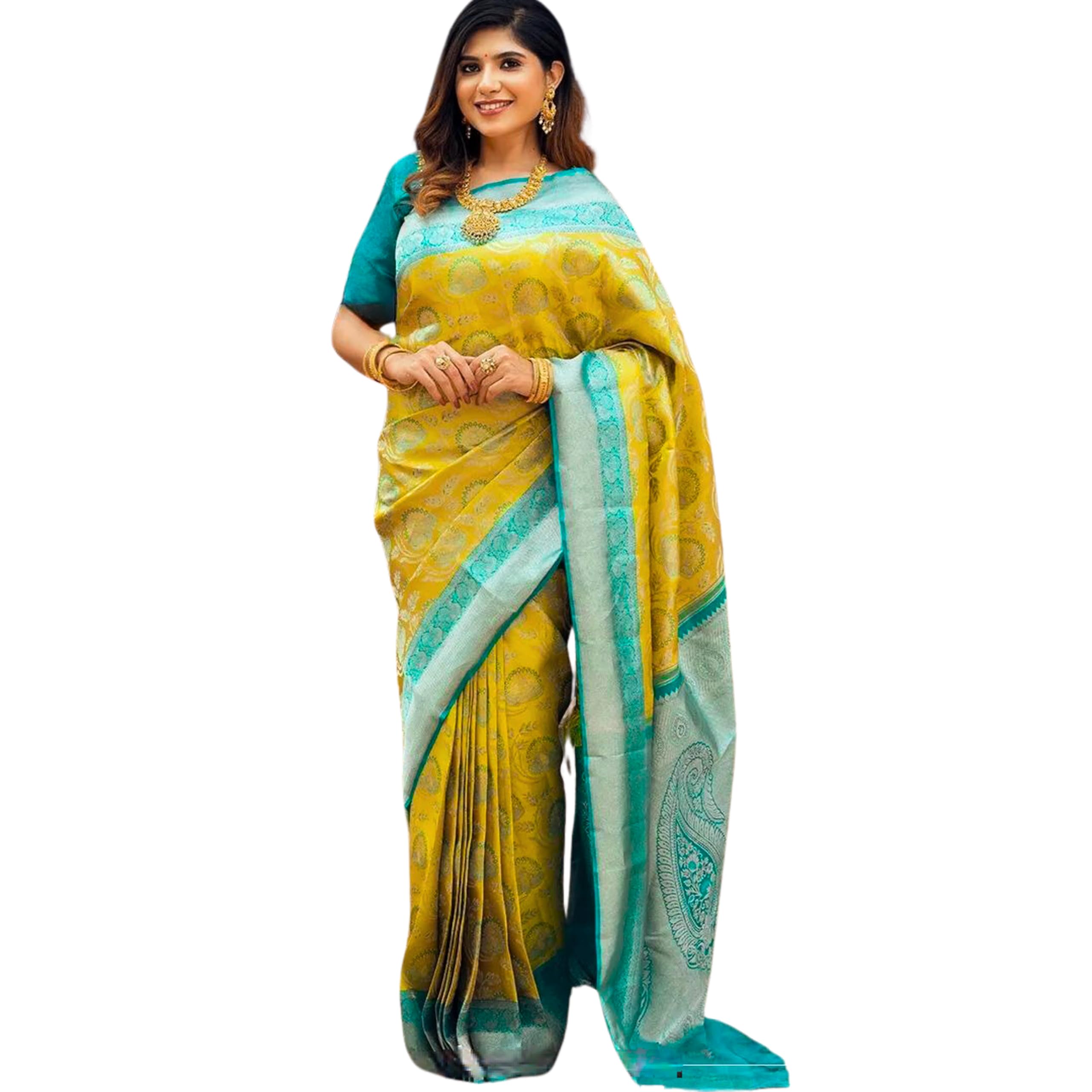 KNETLI Women's Kanjivaram Banarasi Soft Silk Saree Indian Traditional Zari Work with Unstitched Blouse for Wedding Festival