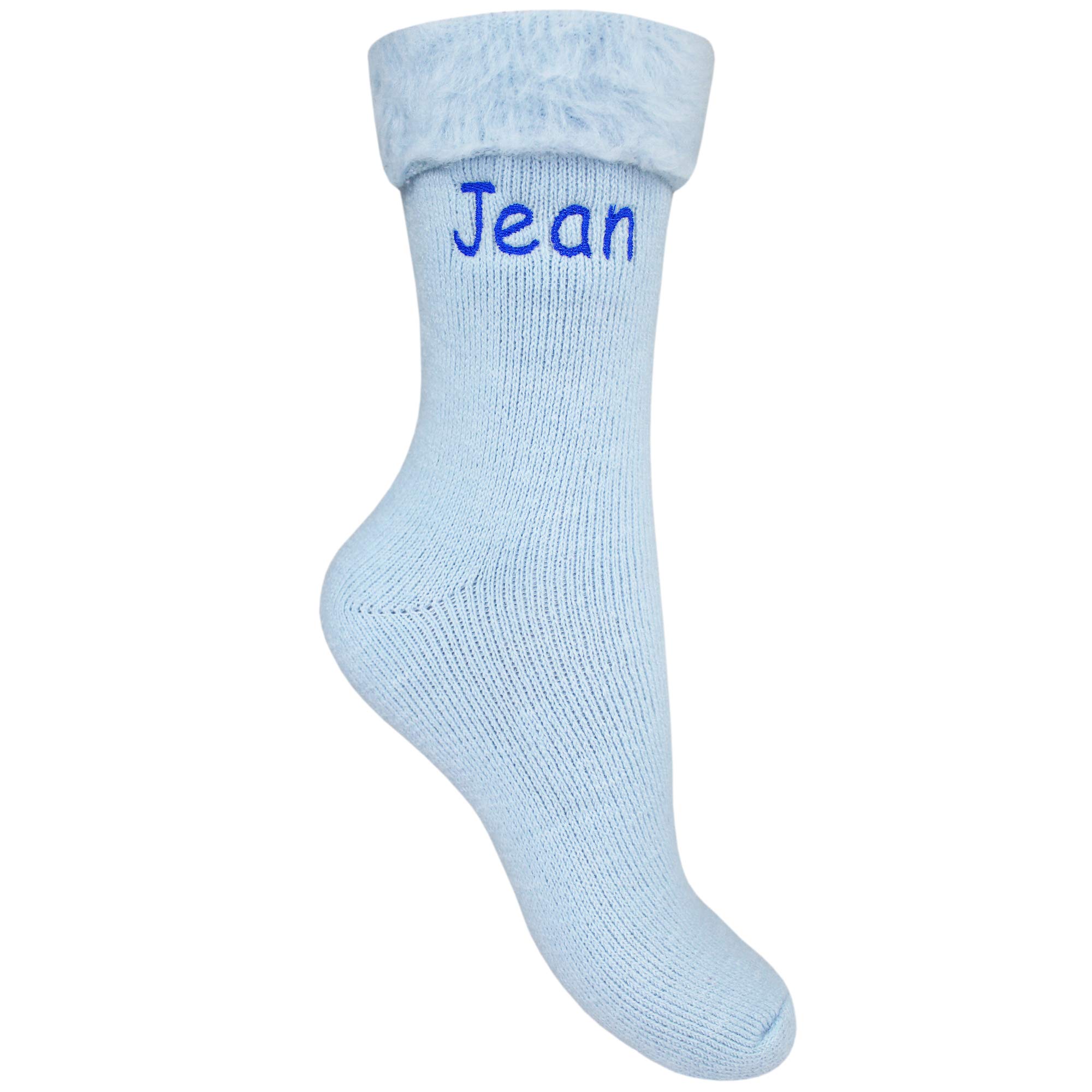 Teddyt's Women's Blue Personalised Embroidered Super Soft Thermal Bed Socks