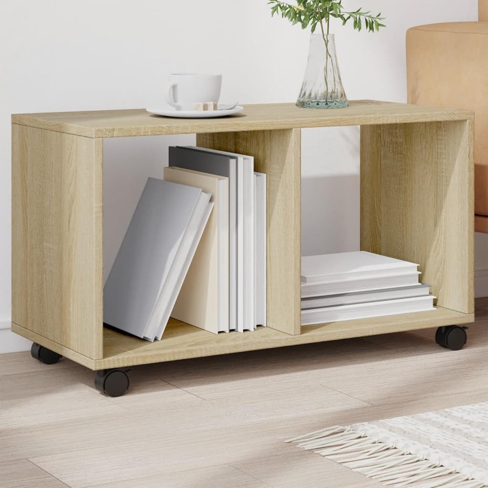 Armario con ruedas de freno, roble Sonoma, 72 x 33 x 42,5 cm, fácil de mover para oficina y salón