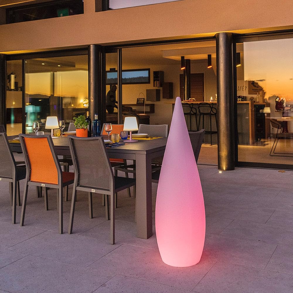 Lampadaire sans fil goutte LED multicolore dimmable CLASSY H120cm avec télécommande, Blanx