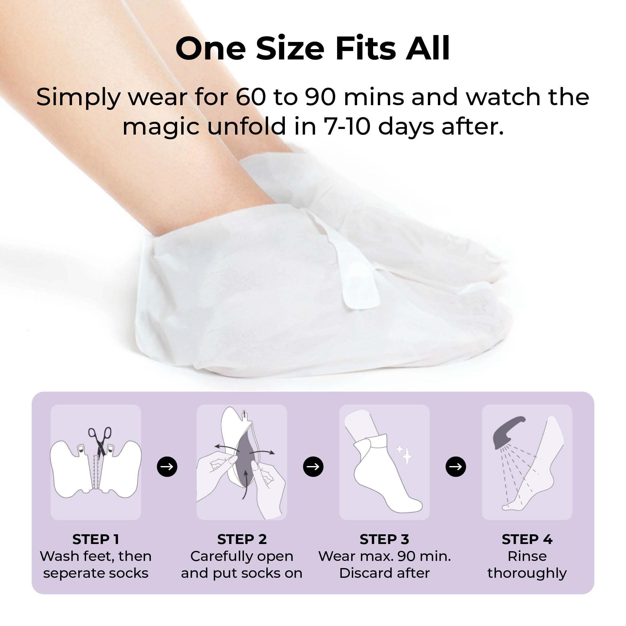 STARSKIN Magic Hour Lot de 4 masques exfoliants pour les pieds avec acide lactique et glycolique, élimine en douceur les callosités et les peaux mortes pour un peeling efficace, soin de la peau K