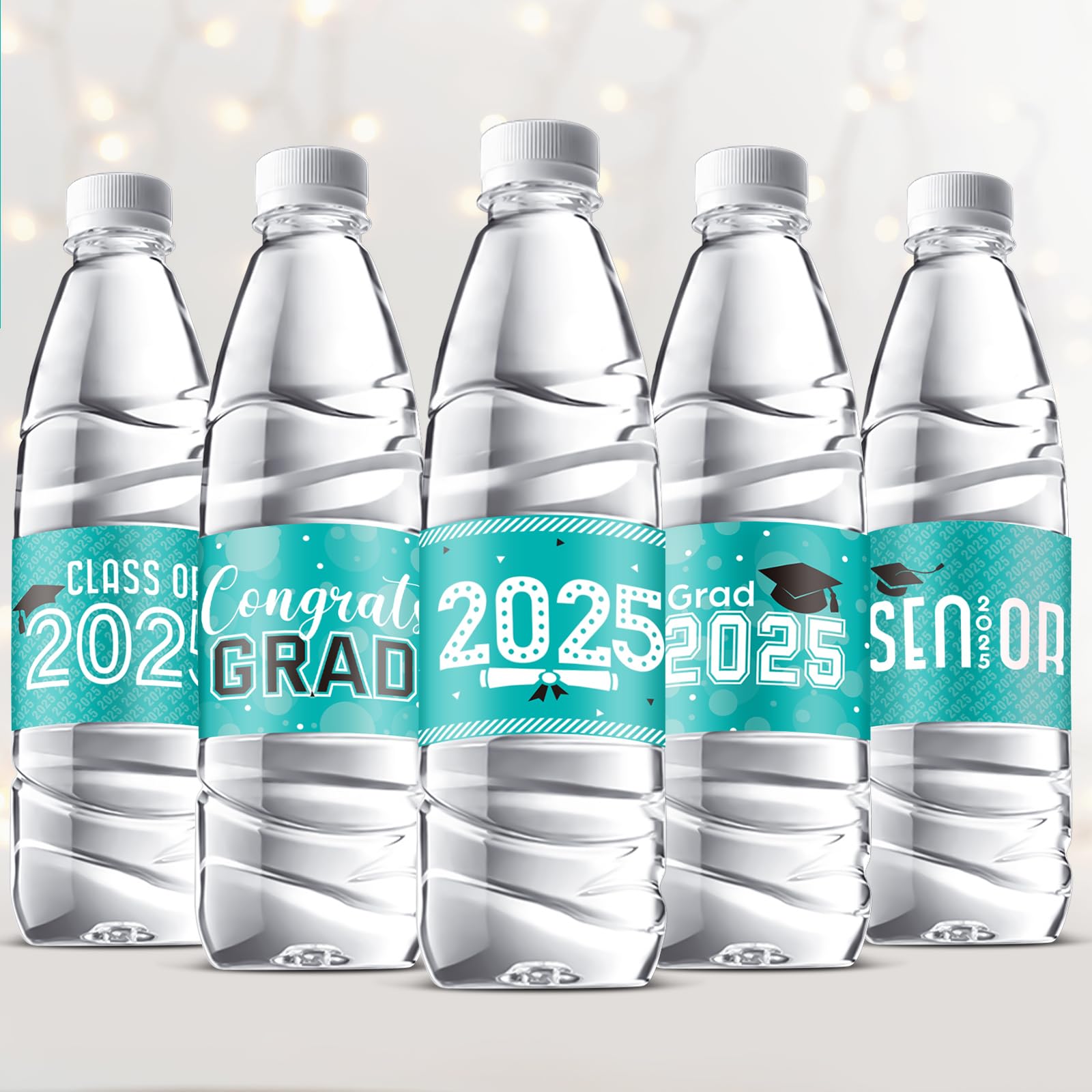 Outus 39 Pcs Graduation Decorations Water Bottle Labels 2025 Congrats Grad Stickers Class of Party Supplies for High School College Nursing Doctorate Graduation Celebration(Teal)