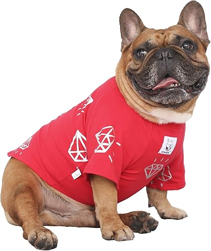 iChoue Camisetas estampadas para perros Bulldog Francés, Francés, Inglés, Pitbull Boston Terrier, pequeño, diamante rojo