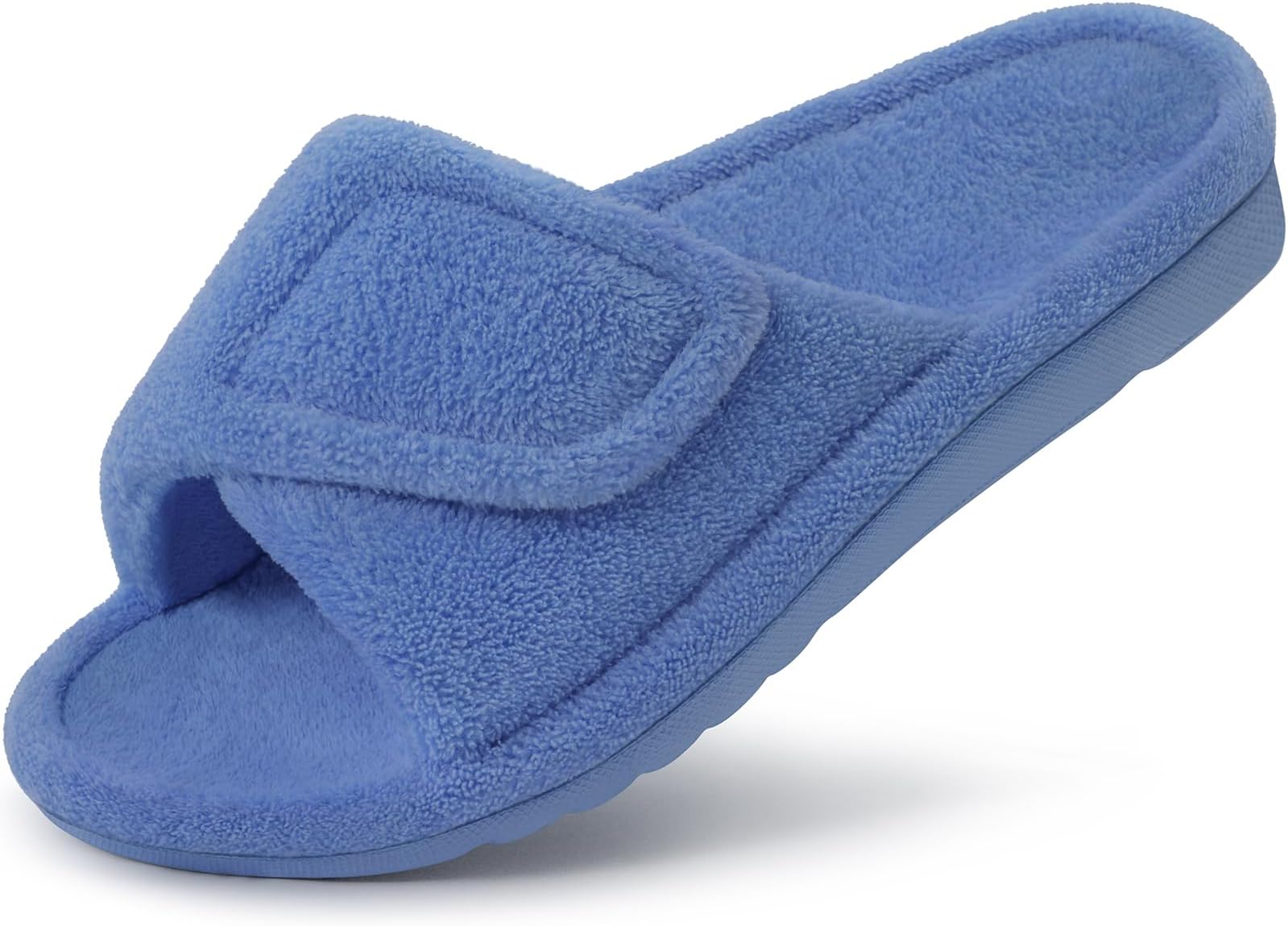 shevalues Summer Arch Support Slippers for Women Adjustable Terry Cloth Fuzzy Indoor Slippers Open Toe House Shoes