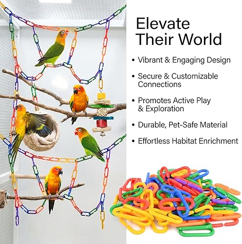 Miniatura 5 de Sukh 250pcs Plastic C Clips Hooks Chain Links - Interchangeable Rainbow C-Links for Pet Parrot Parakeets Rat Sugar Glider Small Bird Cage Toys,