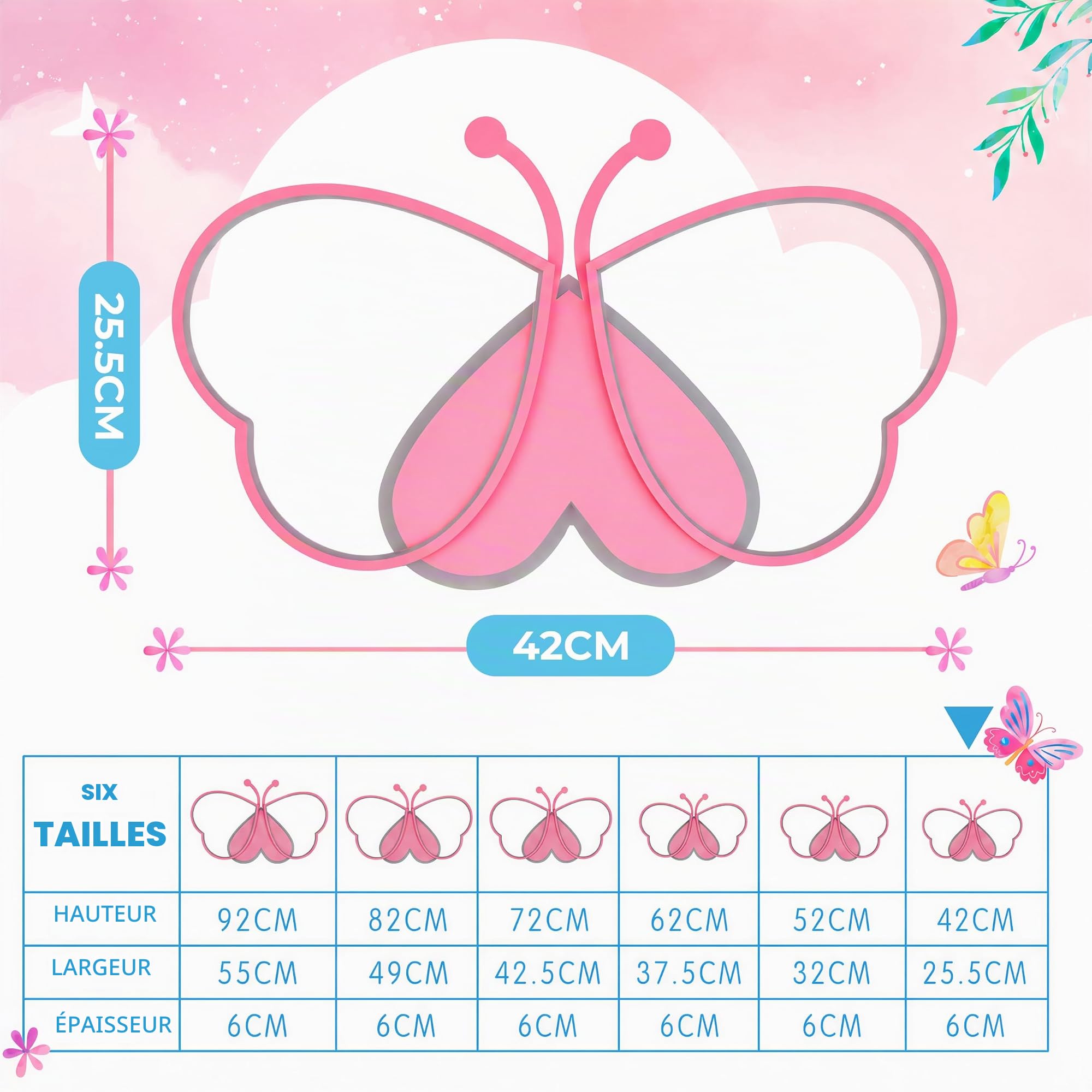 LUOLONG LED Plafonnier pour Enfants Papillon Plafonnier Dimmable Acrylique Plafonnier Chambre d'Enfant Créatif Plafonnier Fille Chambre Chambre Dessin Animé Plafonnier-rose 42cm