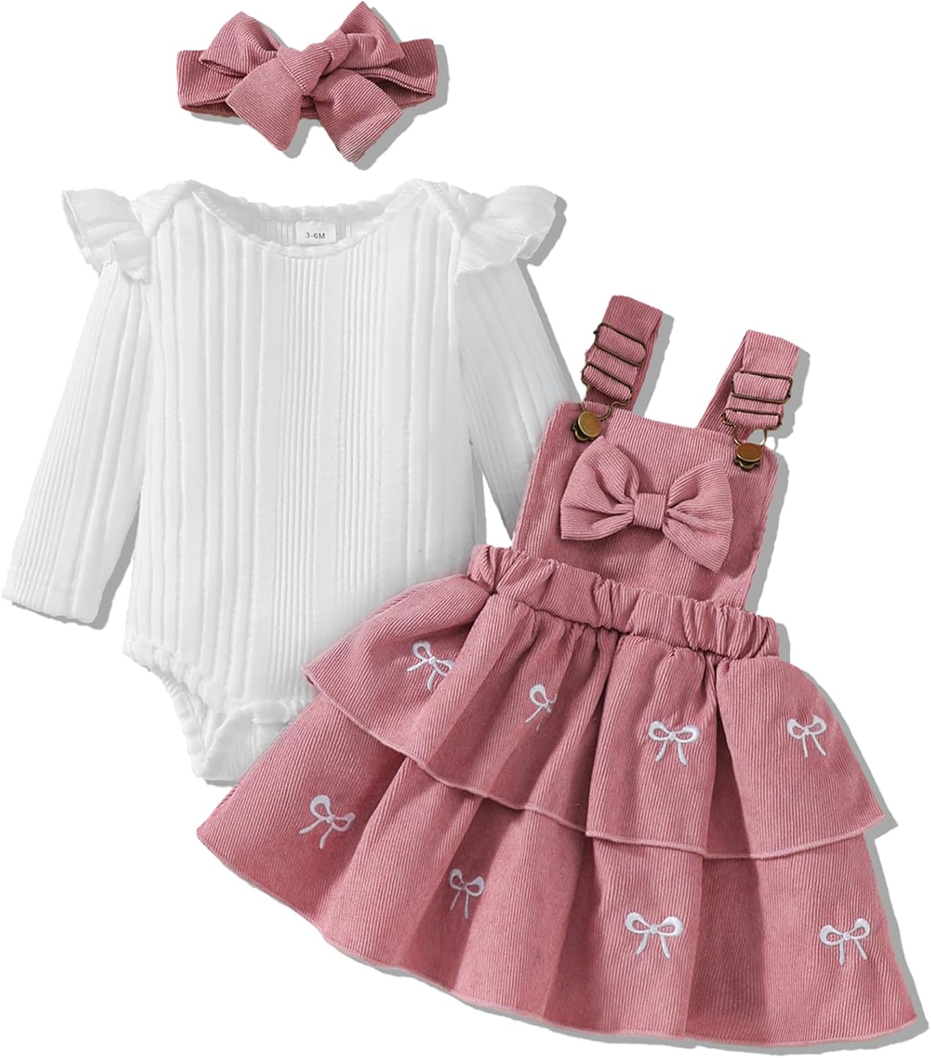 Baby Girl Fall Winter Skirt Set Newborn Overall Dress Long Sleeve Ribbed Romper Suspender Skirts 3Pcs Outfits