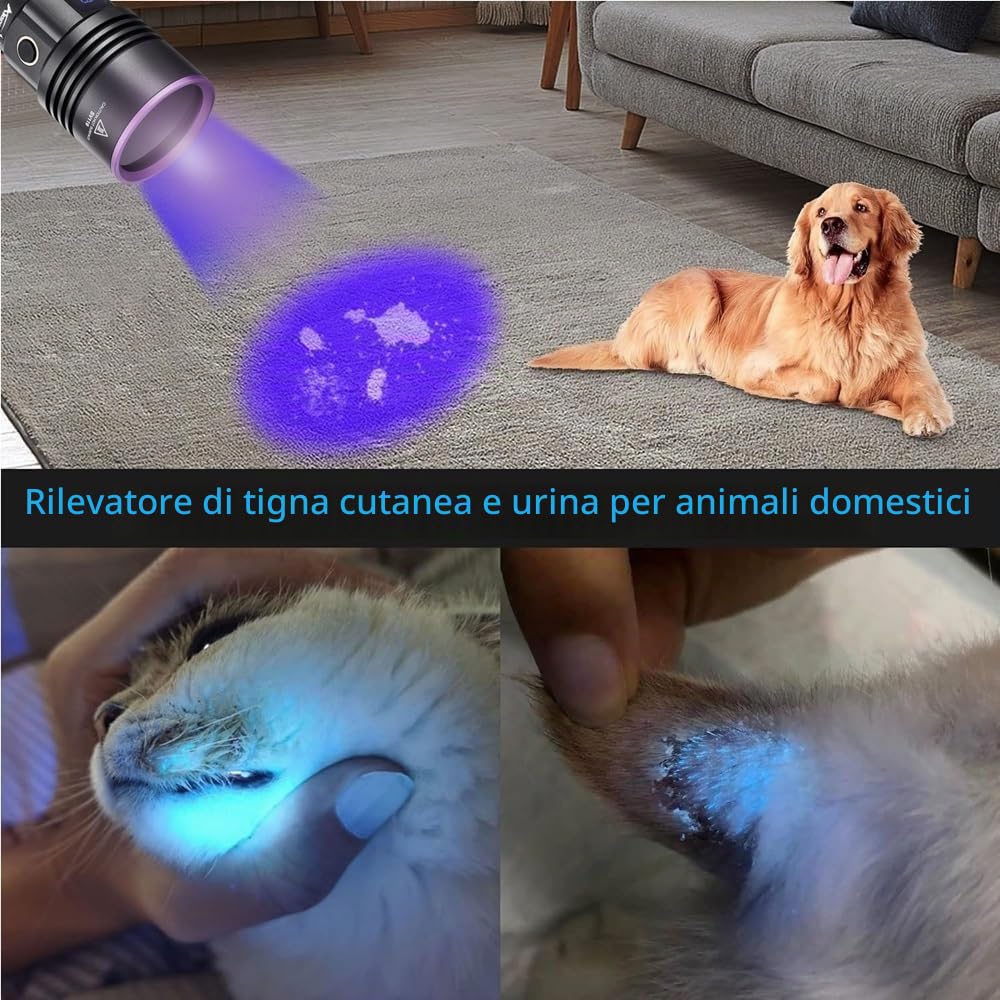 Alonefire SV117 70W Torcia UV LED Potente 365nm USB C Ricaricabile Display Digitale Ultravioletti per Resina, Pesca, Fluoresceina, Rilevatore di Urina, Minerali con Occhiali Protettivi UV, Batteria